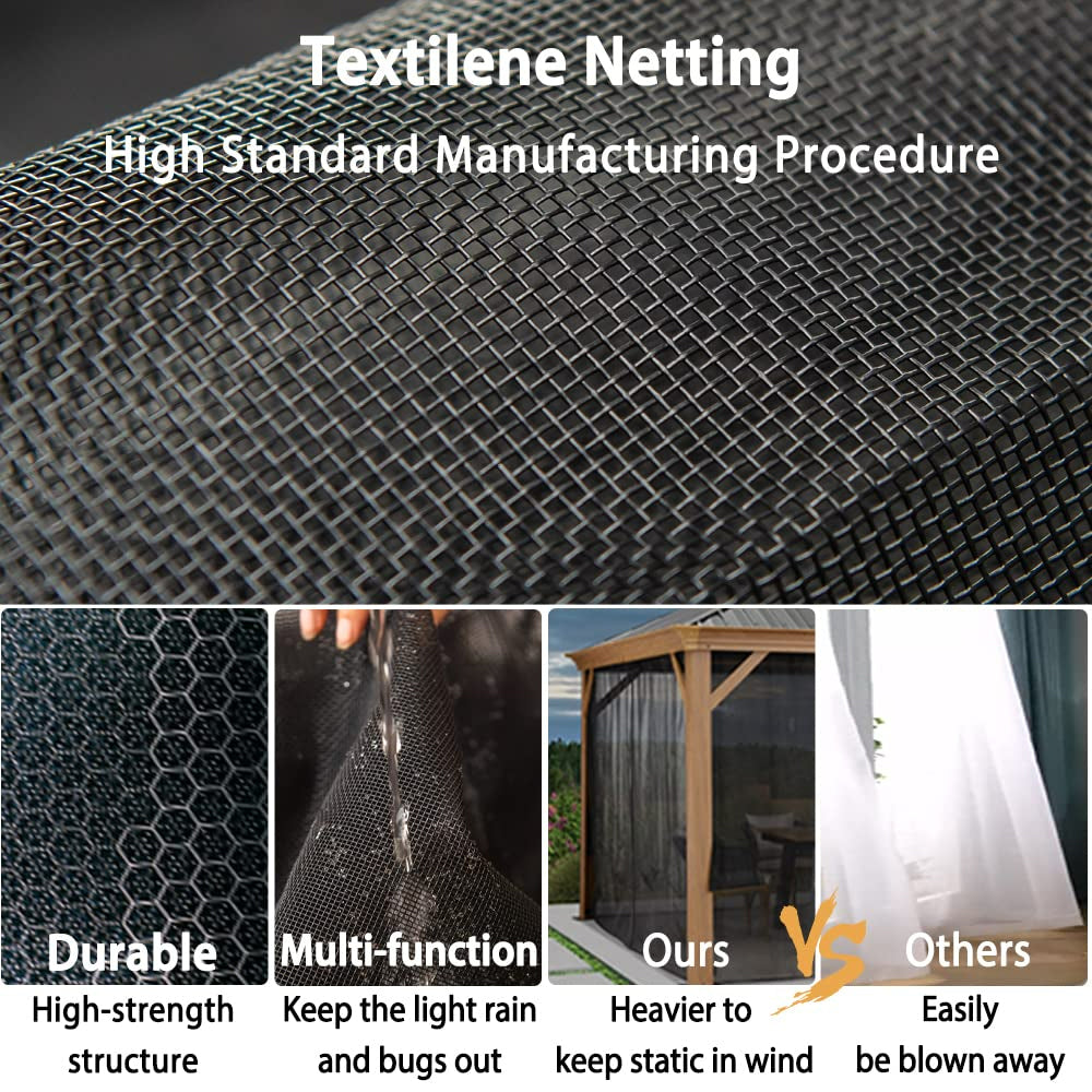 PURPLE LEAF Hardtop Gazebo For Patio Wood Grain Galvanized Steel Frame Awning With Netting