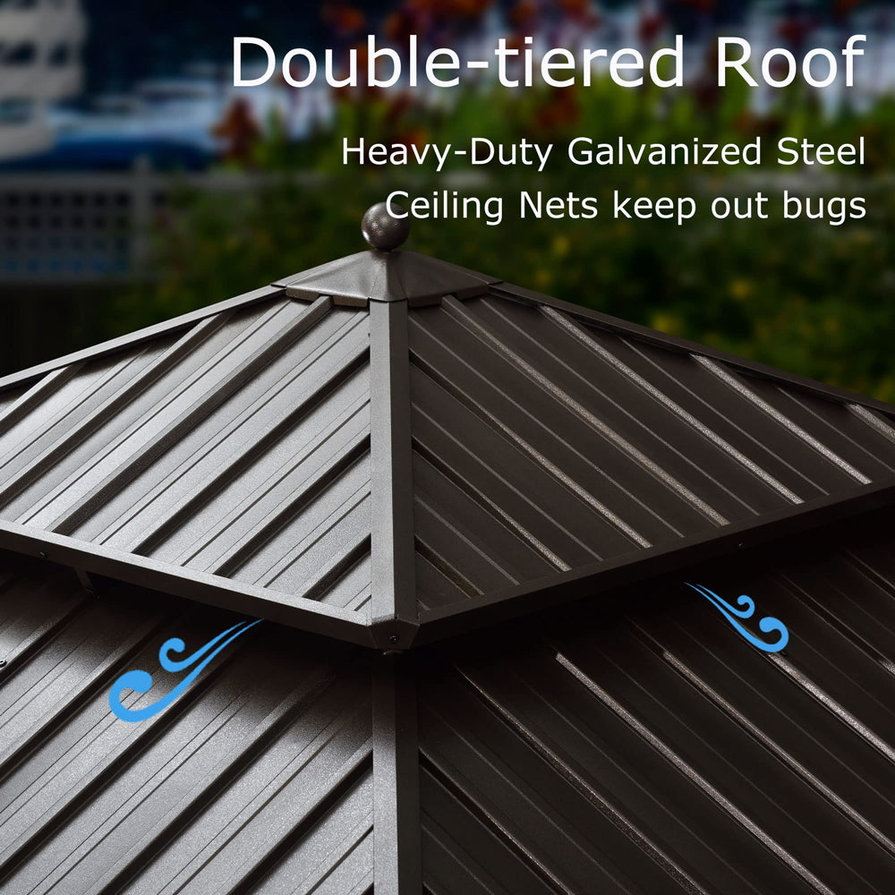 PURPLE LEAF Outdoor Hardtop Gazebo For Garden Bronze Double Roof Aluminum Frame Pavilion