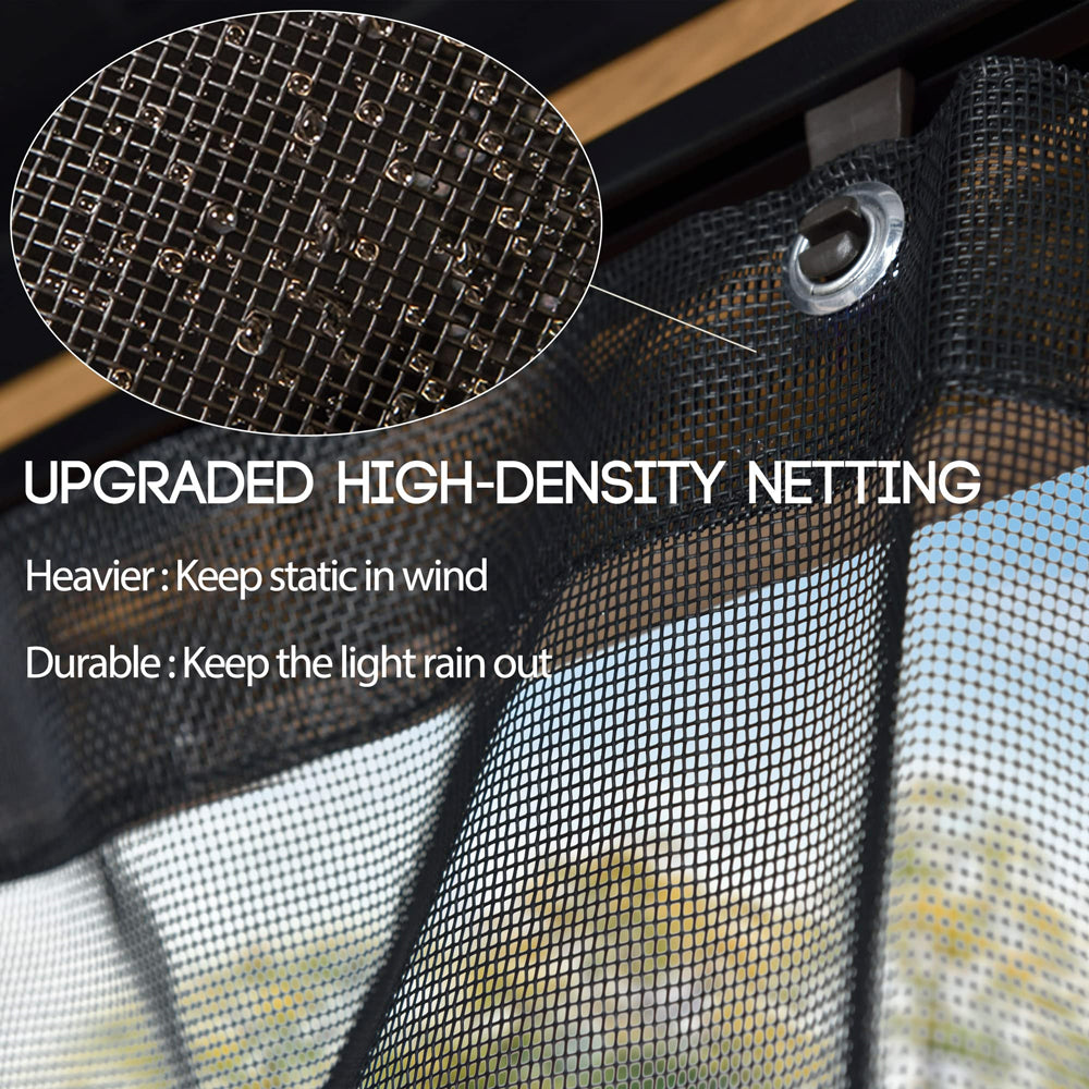 PURPLE LEAF Hardtop Gazebo For Patio Wood Grain Galvanized Steel Frame Awning With Netting