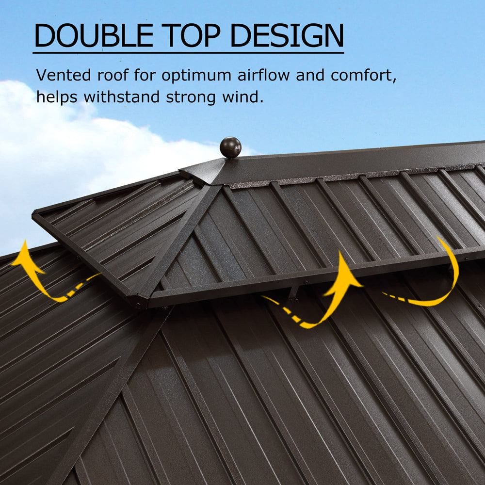 PURPLE LEAF Outdoor Hardtop Gazebo For Garden Bronze Double Roof Aluminum Frame Pavilion