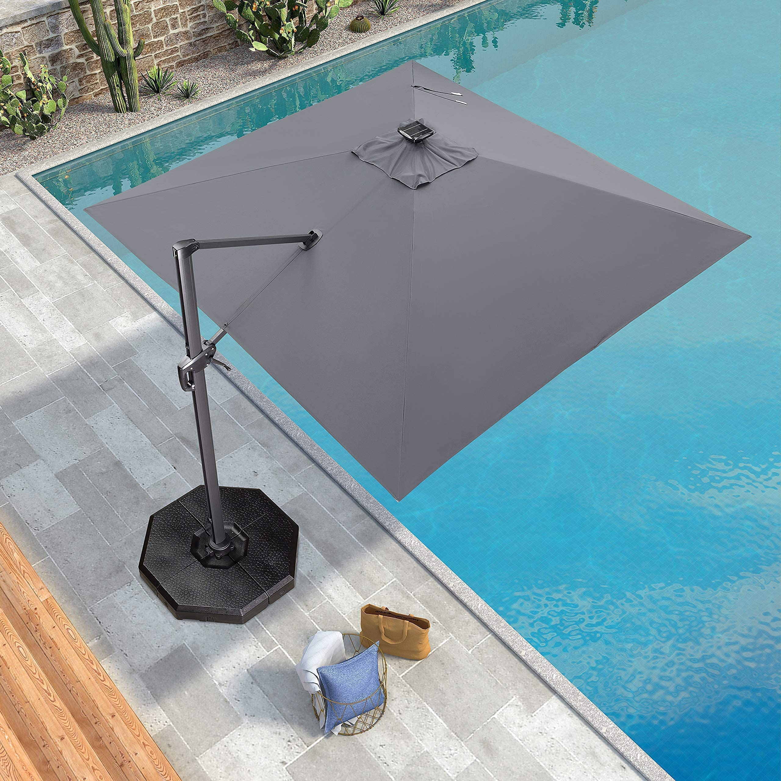 PURPLE LEAF 10'×10' Patio Umbrella Outdoor Cantilever Solar Powered LED Square Umbrella Aluminum Offset Umbrella