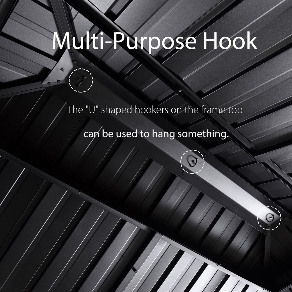 PURPLE LEAF Hardtop Gazebo For Patio Wood Grain Galvanized Steel Frame Awning With Netting