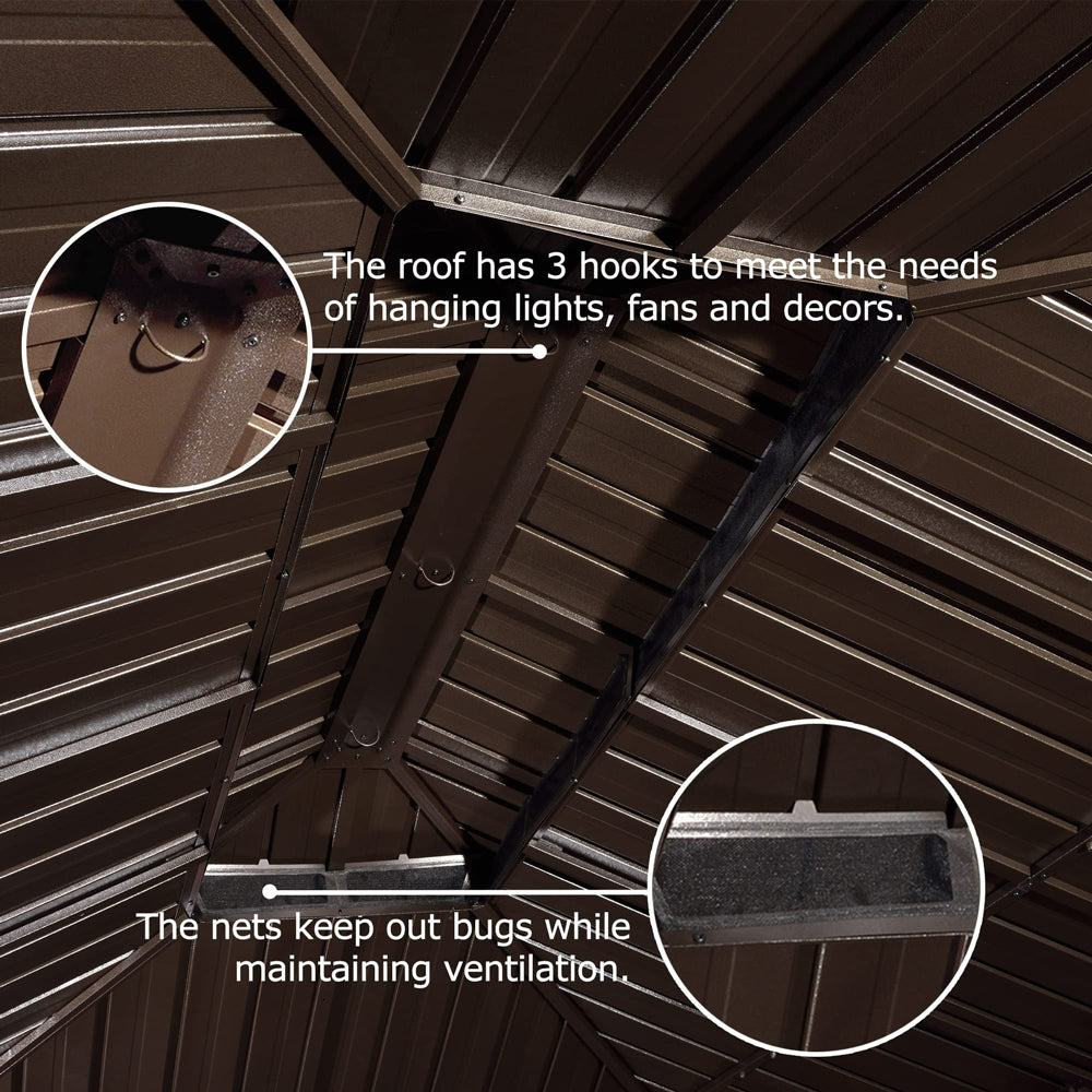 PURPLE LEAF Outdoor Hardtop Gazebo For Garden Bronze Double Roof Aluminum Frame Pavilion