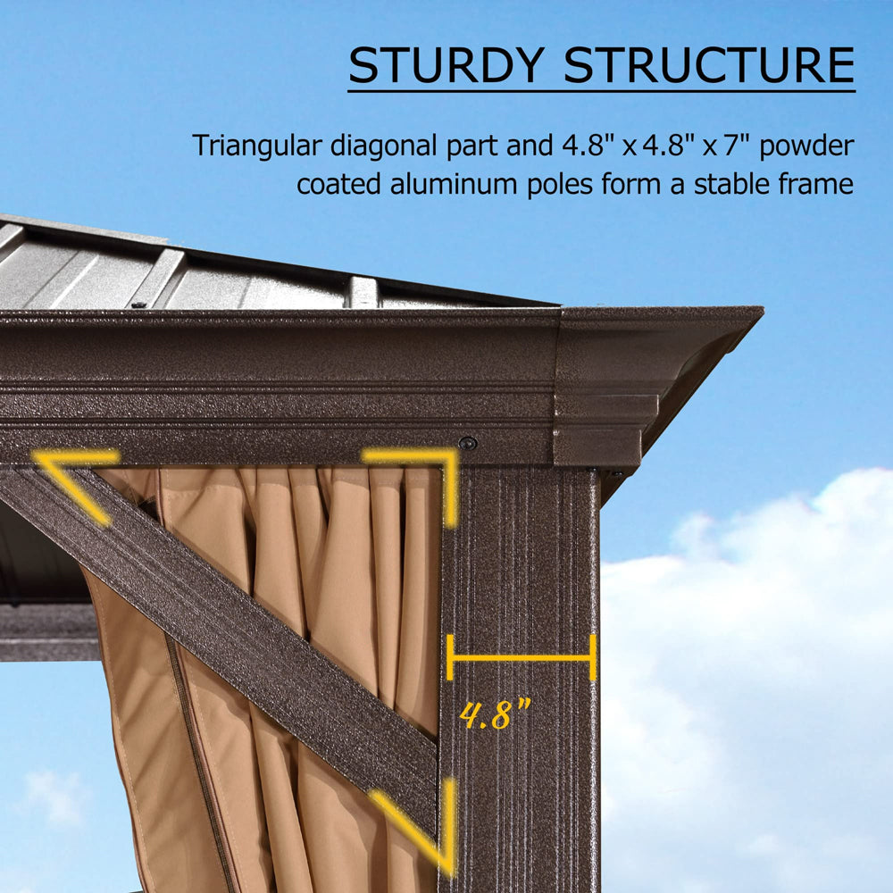 PURPLE LEAF Outdoor Hardtop Gazebo For Garden Bronze Double Roof Aluminum Frame Pavilion