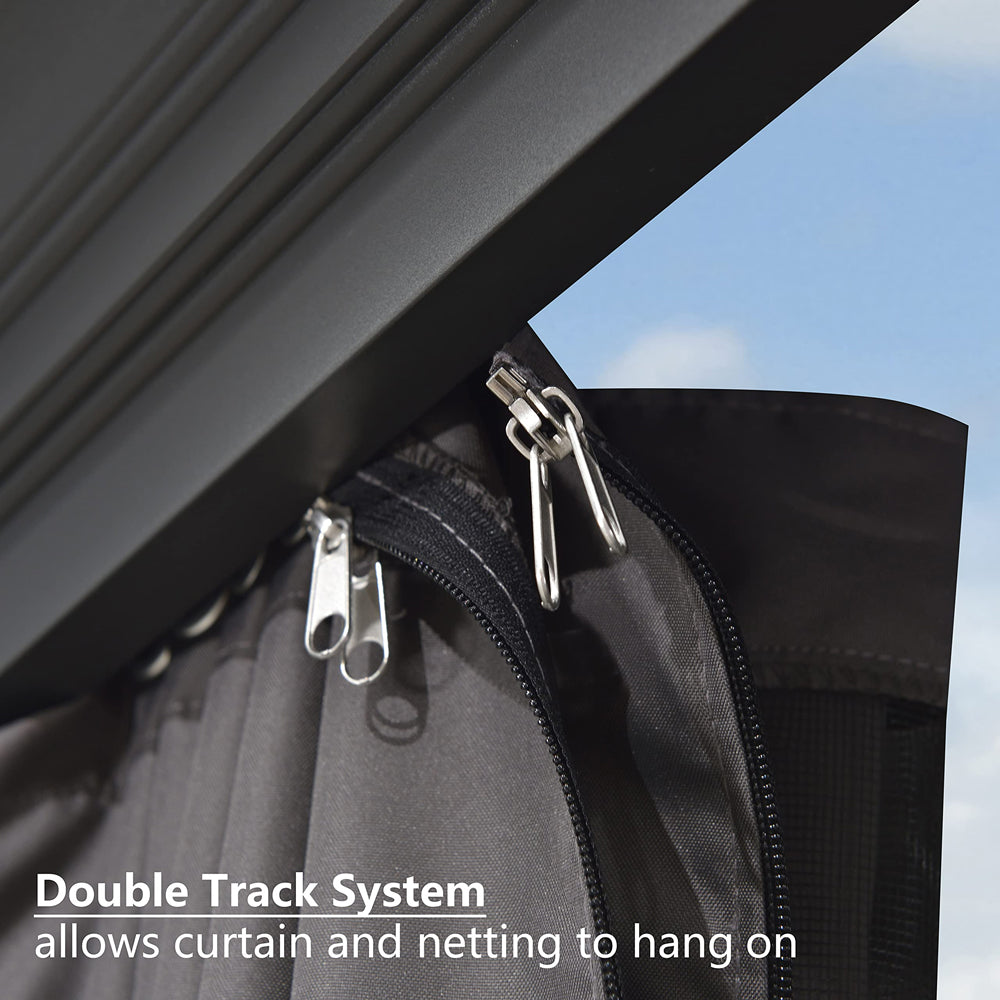 PURPLE LEAF Patio Gazebo For Backyard Grey Hardtop Galvanized Steel Roof Awning With Upgrade Curtain