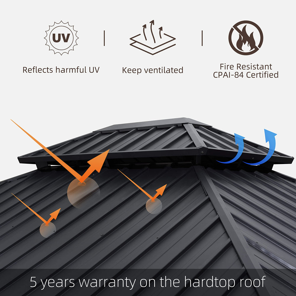 PURPLE LEAF Patio Gazebo For Backyard Grey Hardtop Galvanized Steel Roof Awning With Upgrade Curtain