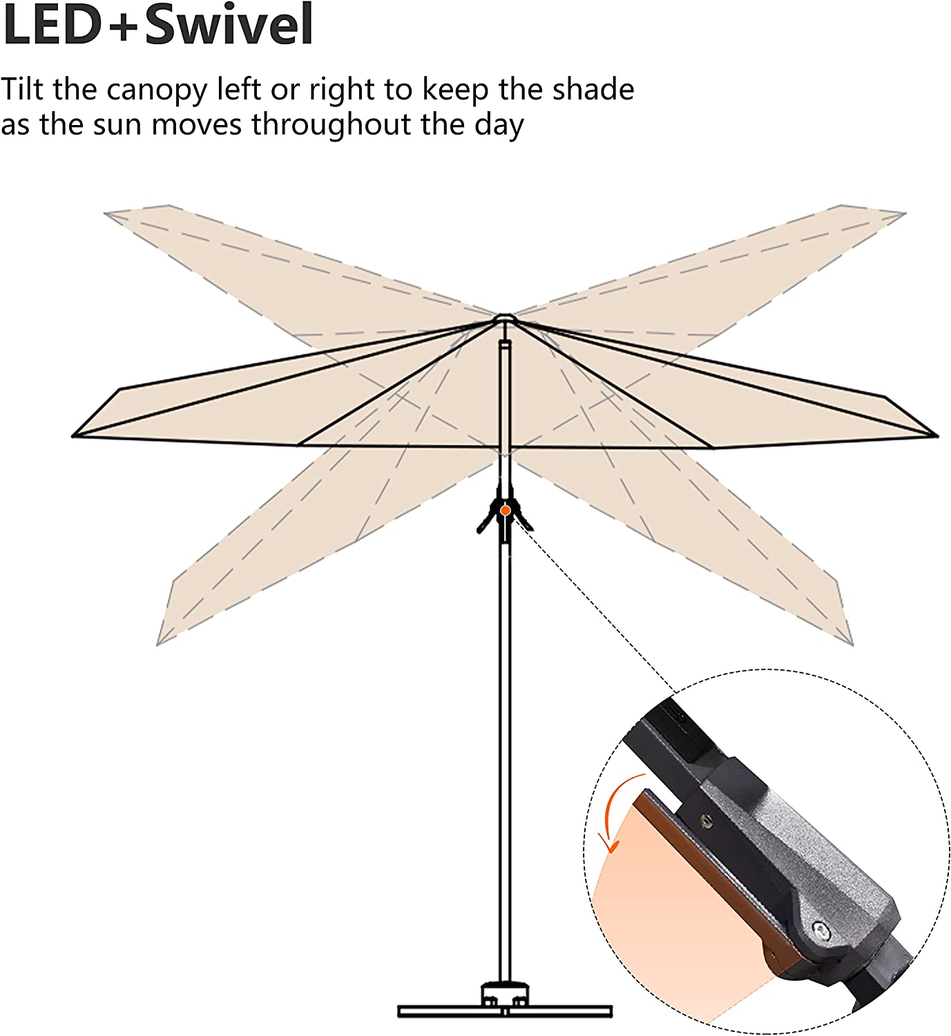 PURPLE LEAF 10'×10' Patio Umbrella Outdoor Cantilever Solar Powered LED Square Umbrella Aluminum Offset Umbrella