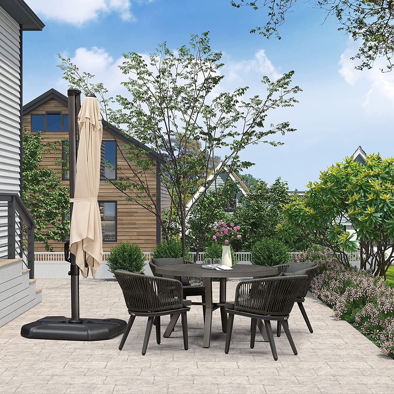 PURPLE LEAF Patio Umbrella Outdoor Cantilever Square Umbrella Aluminum Offset Umbrella with 360-degree Rotation