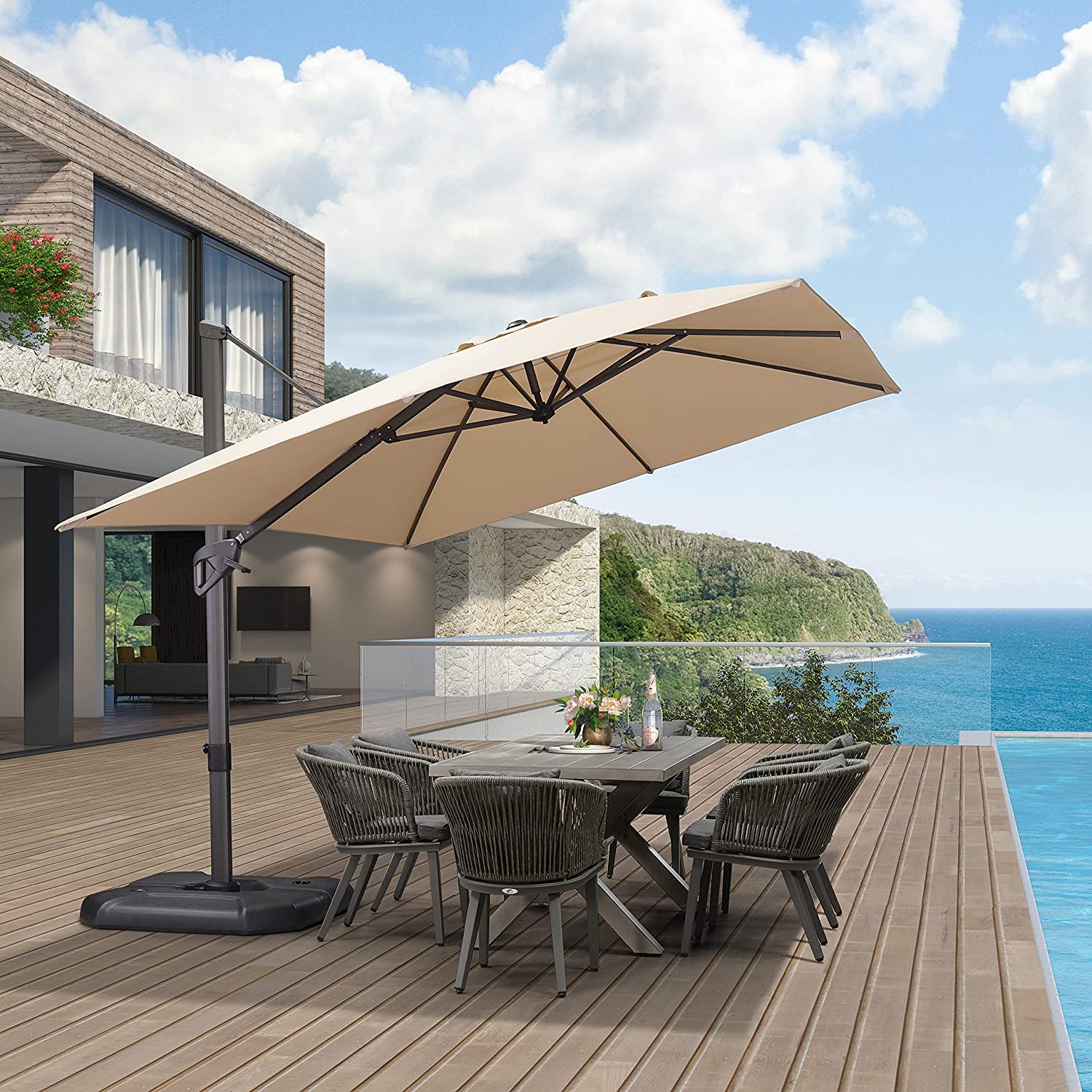 PURPLE LEAF Patio Umbrella Outdoor Cantilever Square Umbrella Aluminum Offset Umbrella with 360-degree Rotation