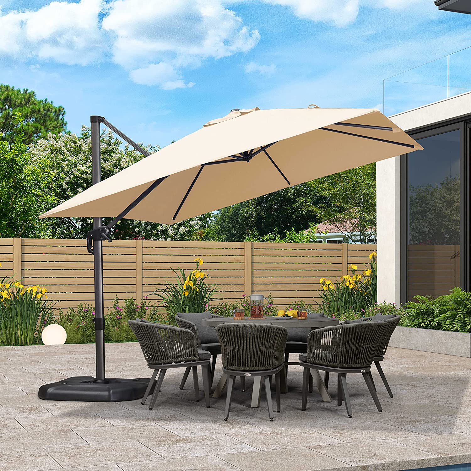 PURPLE LEAF Patio Umbrella Outdoor Cantilever Square Umbrella Aluminum Offset Umbrella with 360-degree Rotation