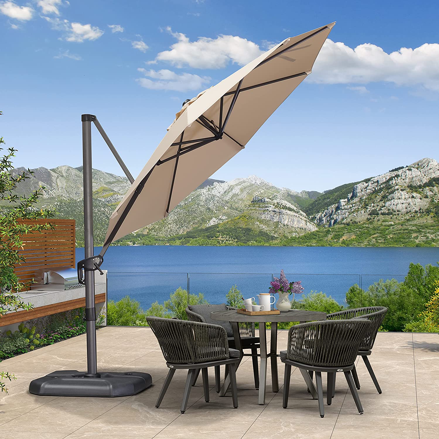 PURPLE LEAF Patio Umbrella Outdoor Cantilever Round Umbrella Aluminum Offset Umbrella with 360-degree Rotation