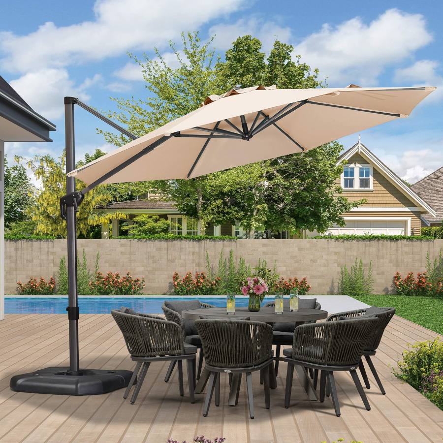 PURPLE LEAF Patio Umbrella Outdoor Cantilever Round Umbrella Aluminum Offset Umbrella with 360-degree Rotation