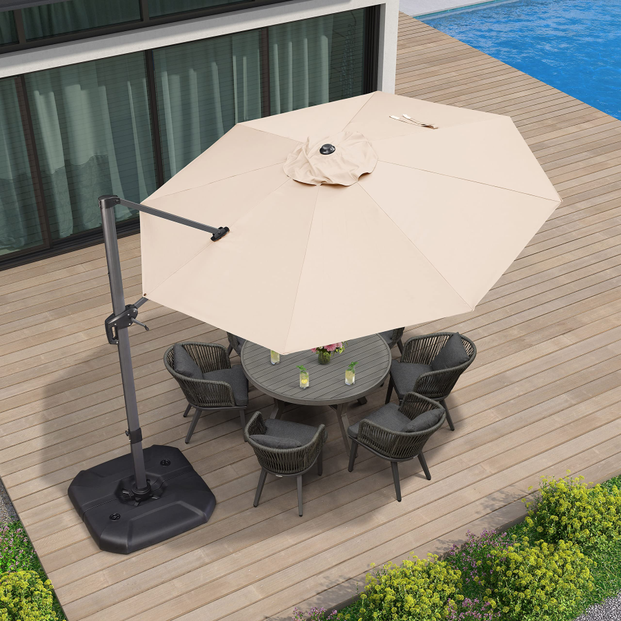 PURPLE LEAF Patio Umbrella Outdoor Cantilever Round Umbrella Aluminum Offset Umbrella with 360-degree Rotation