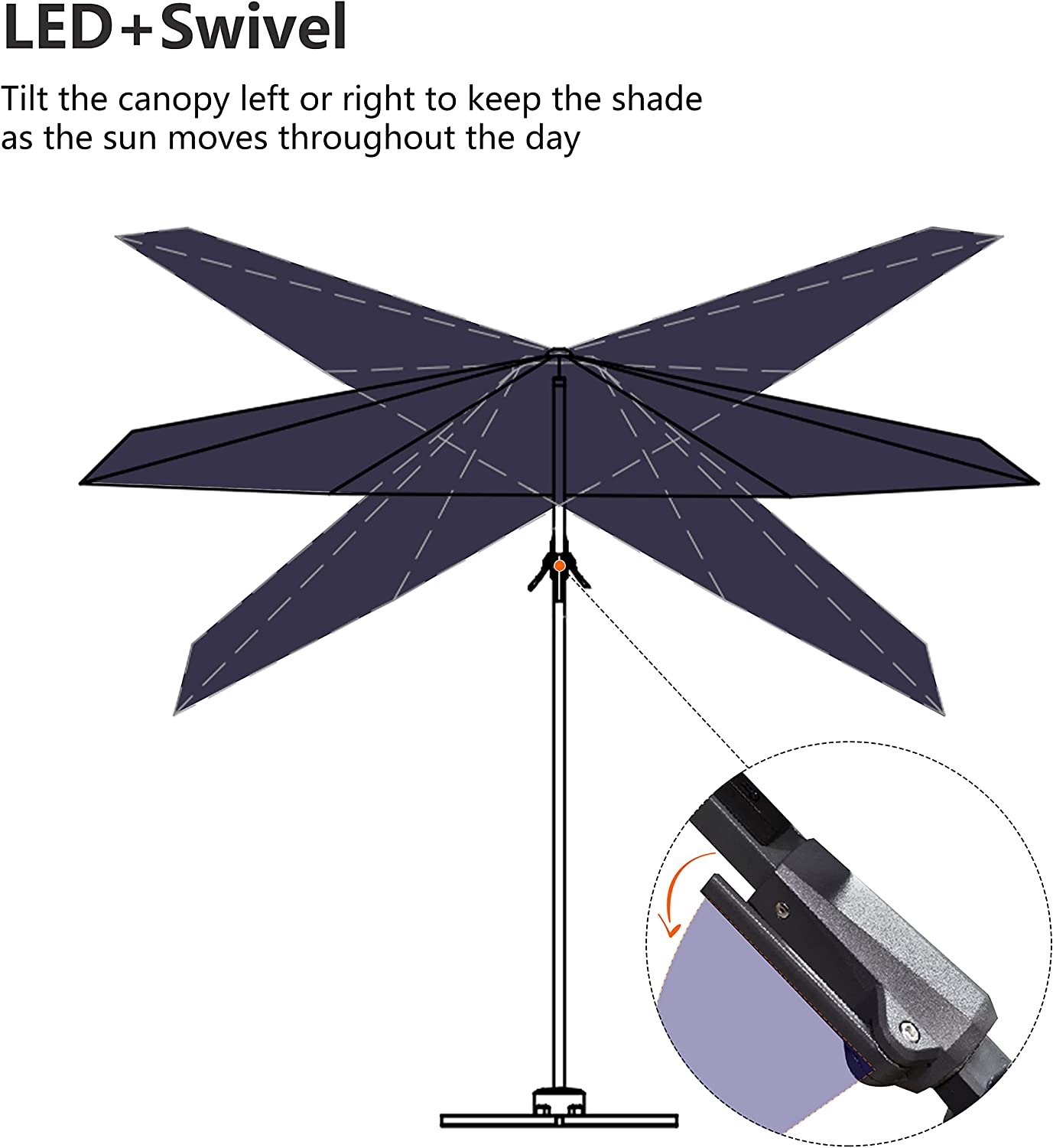 PURPLE LEAF 10'×10' Patio Umbrella Outdoor Cantilever Solar Powered LED Square Umbrella Aluminum Offset Umbrella