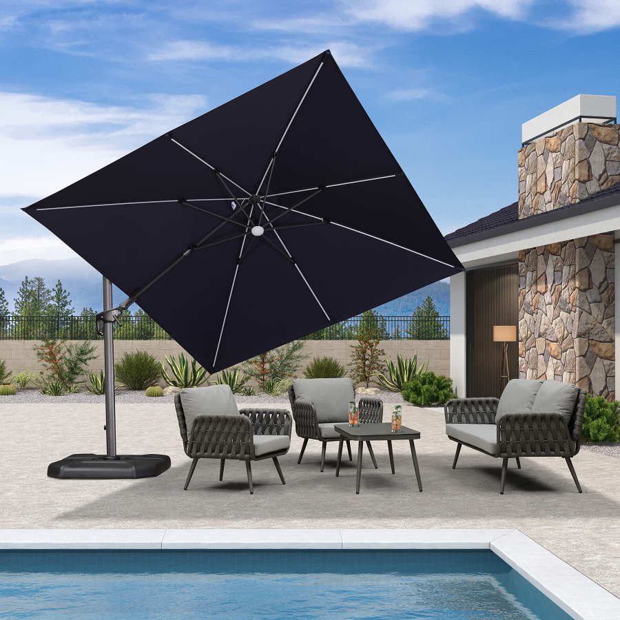 PURPLE LEAF 10'×10' Patio Umbrella Outdoor Cantilever Solar Powered LED Square Umbrella Aluminum Offset Umbrella