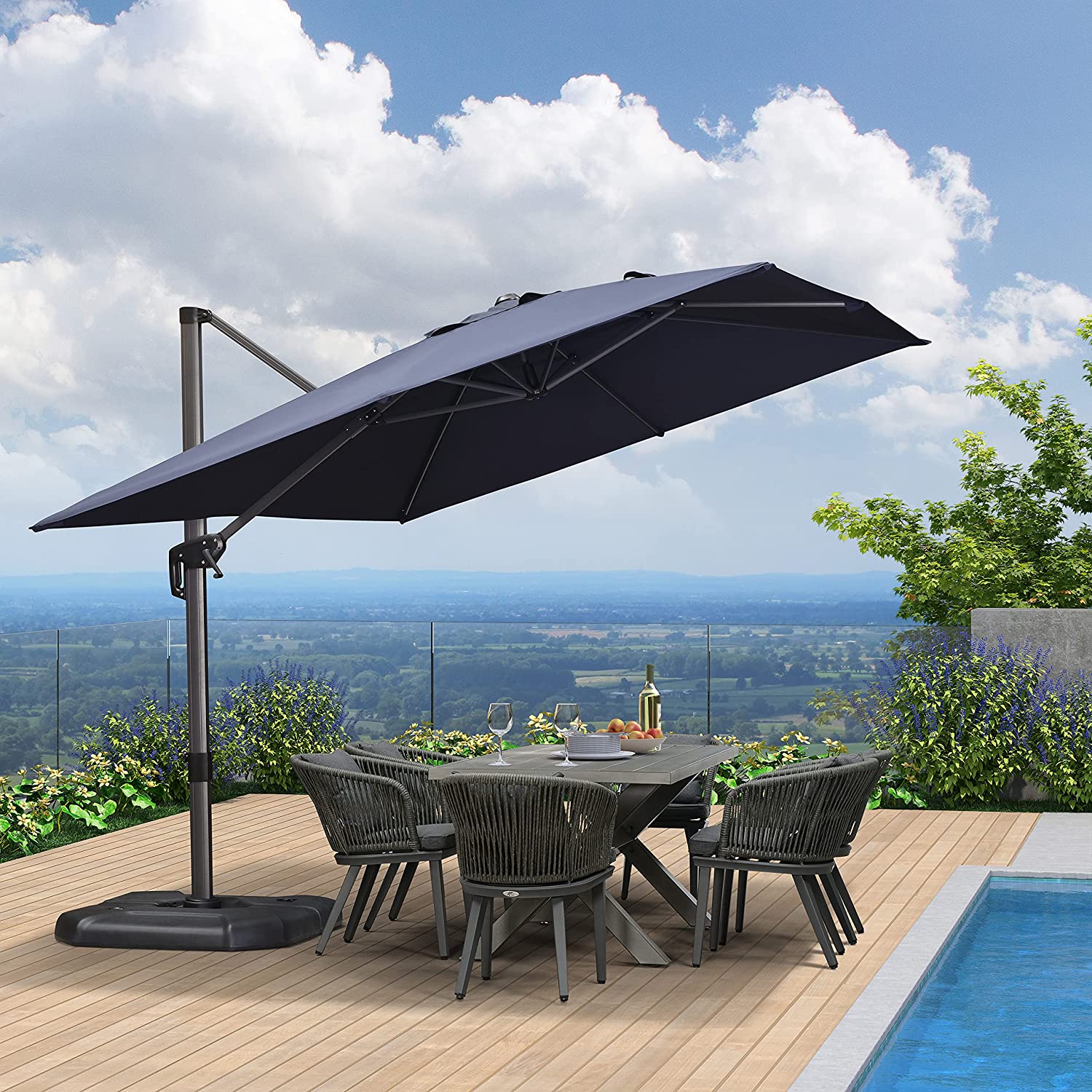 PURPLE LEAF Patio Umbrella Outdoor Cantilever Square Umbrella Aluminum Offset Umbrella with 360-degree Rotation