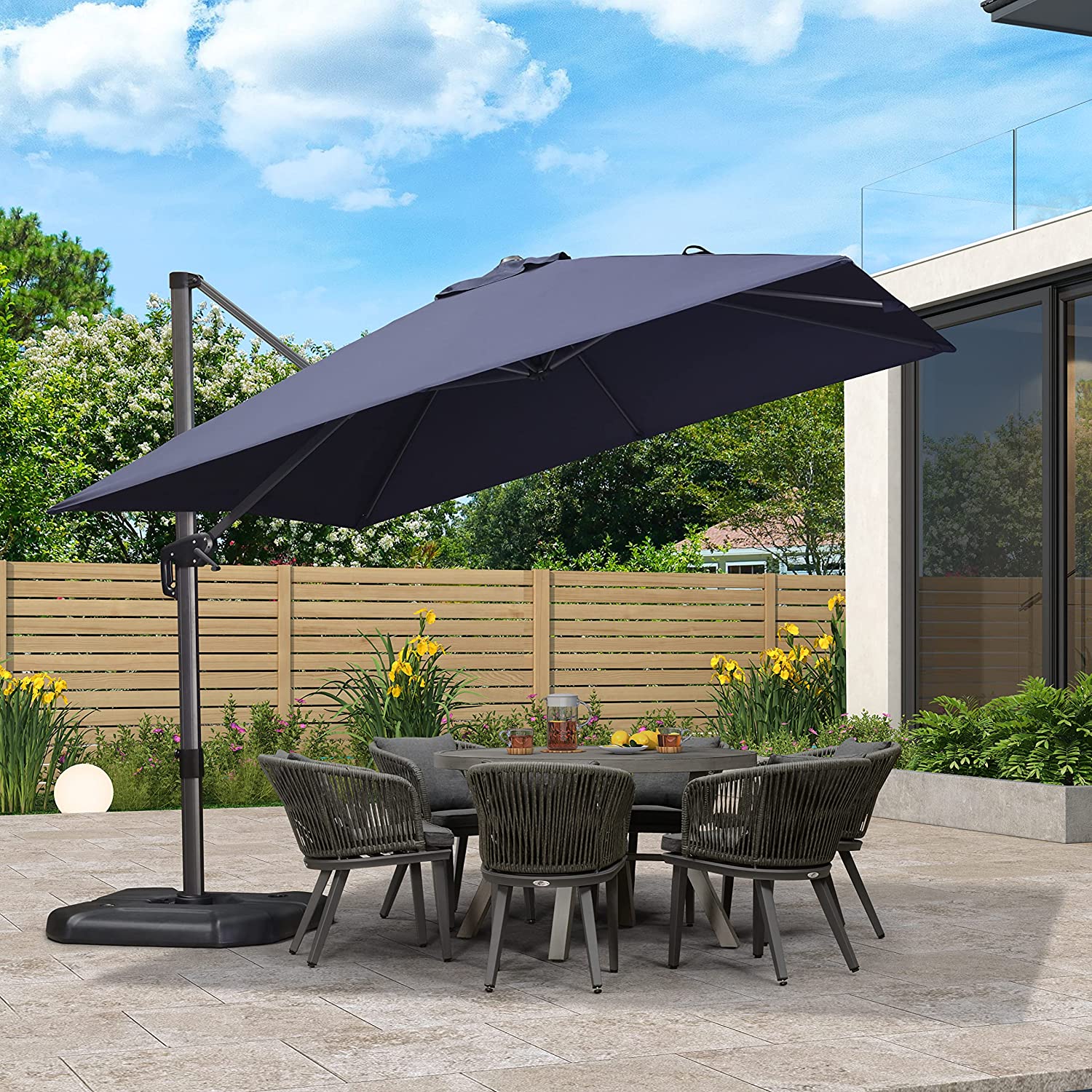 PURPLE LEAF Patio Umbrella Outdoor Cantilever Square Umbrella Aluminum Offset Umbrella with 360-degree Rotation