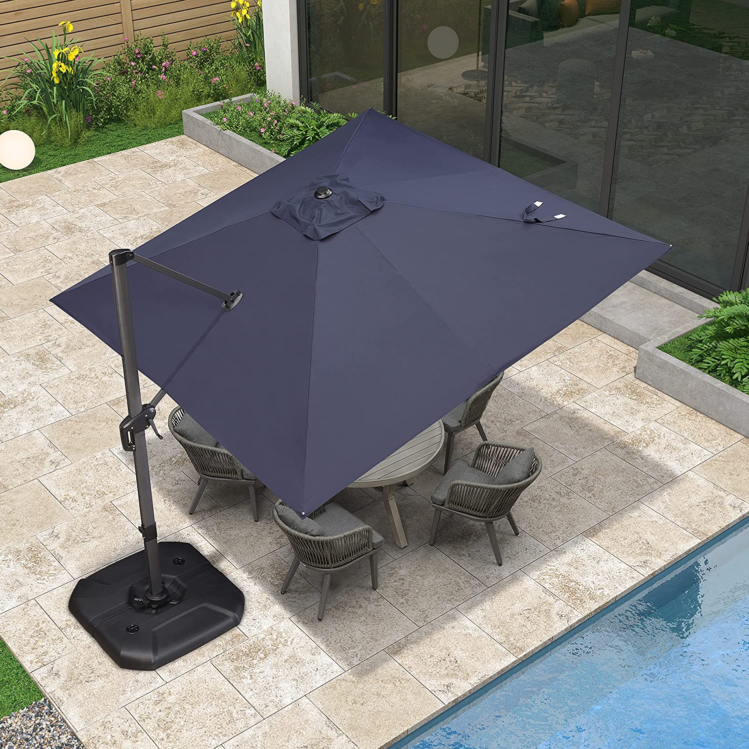 PURPLE LEAF Patio Umbrella Outdoor Cantilever Square Umbrella Aluminum Offset Umbrella with 360-degree Rotation