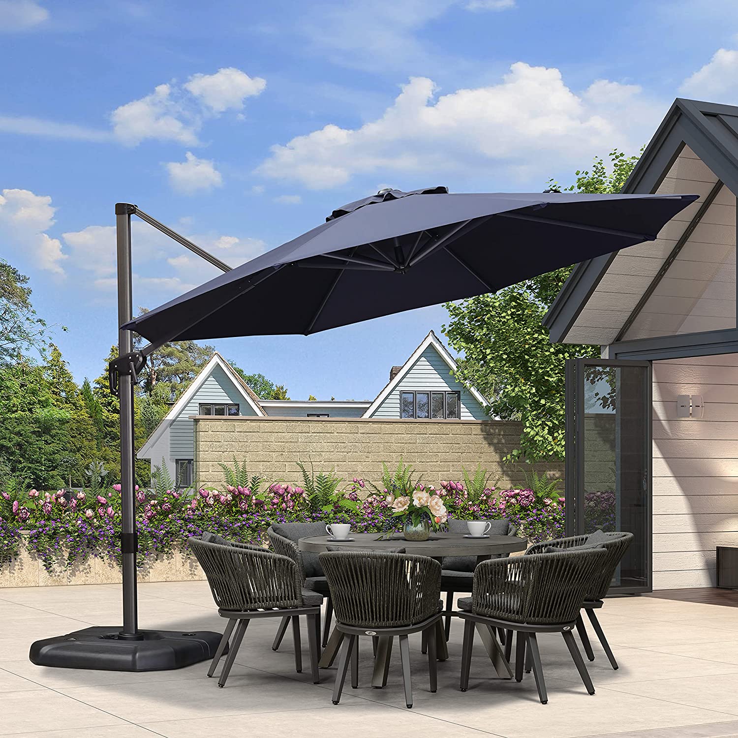 PURPLE LEAF Patio Umbrella Outdoor Cantilever Round Umbrella Aluminum Offset Umbrella with 360-degree Rotation