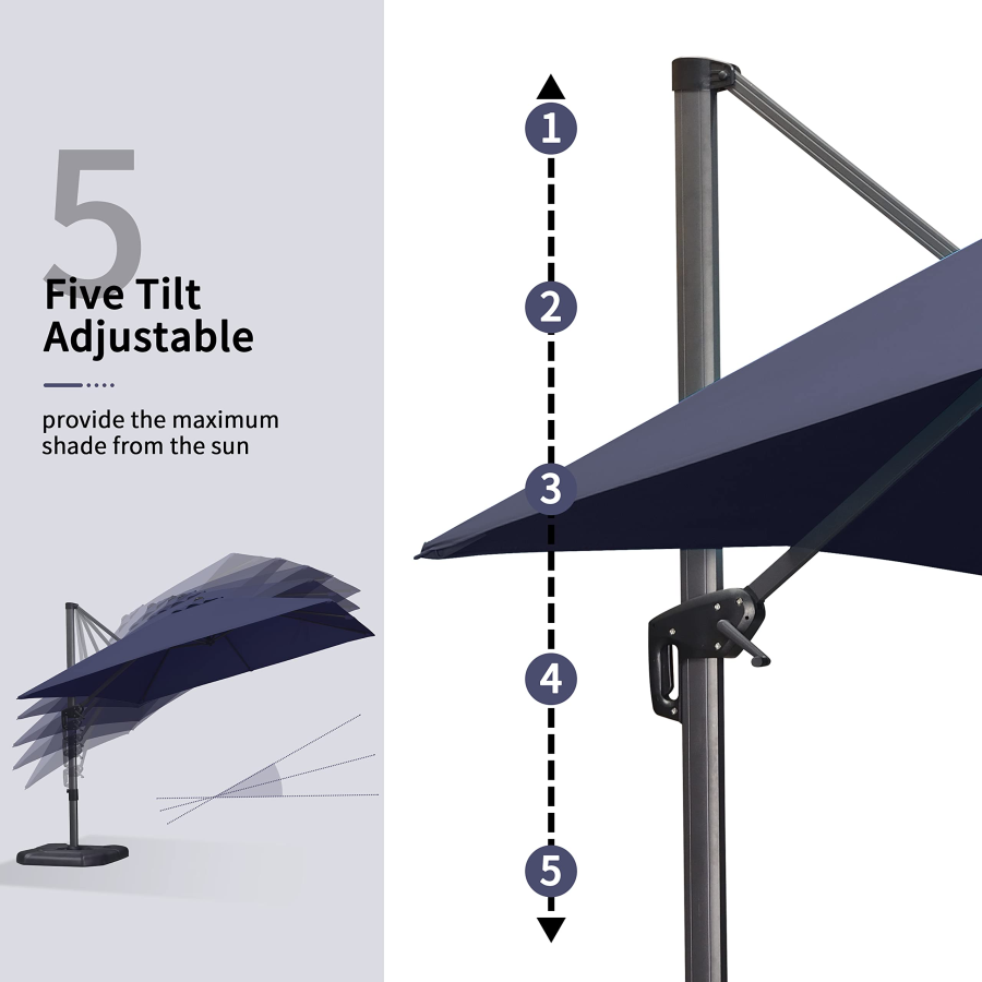 PURPLE LEAF Patio Umbrella Outdoor Cantilever Square Umbrella Aluminum Offset Umbrella with 360-degree Rotation