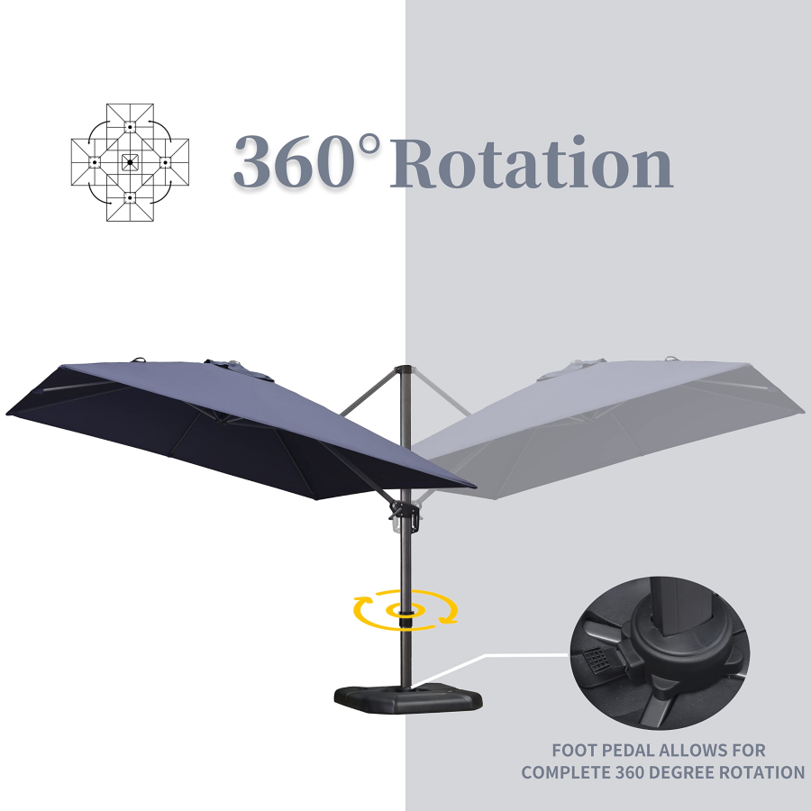 PURPLE LEAF Patio Umbrella Outdoor Cantilever Square Umbrella Aluminum Offset Umbrella with 360-degree Rotation