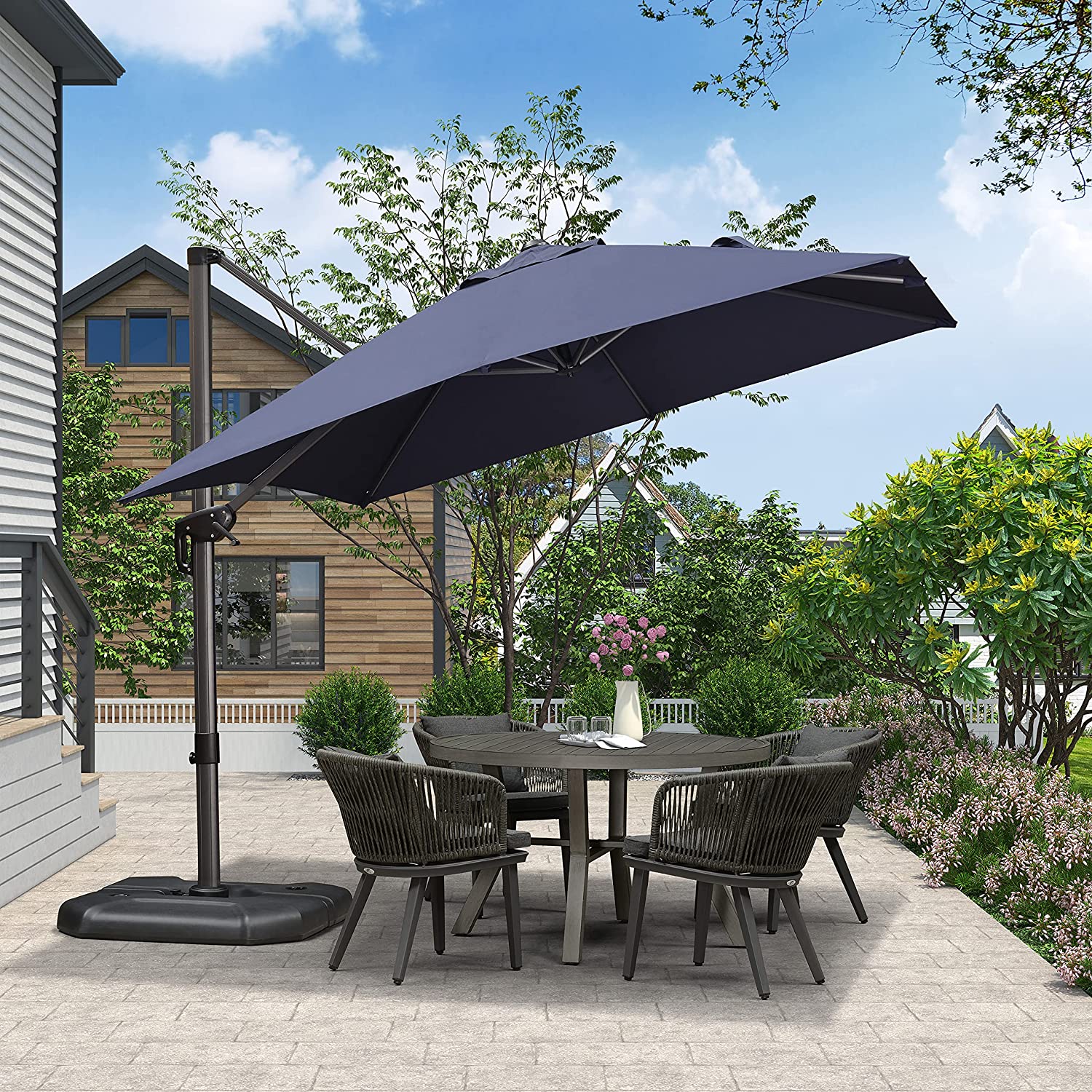 PURPLE LEAF Patio Umbrella Outdoor Cantilever Square Umbrella Aluminum Offset Umbrella with 360-degree Rotation