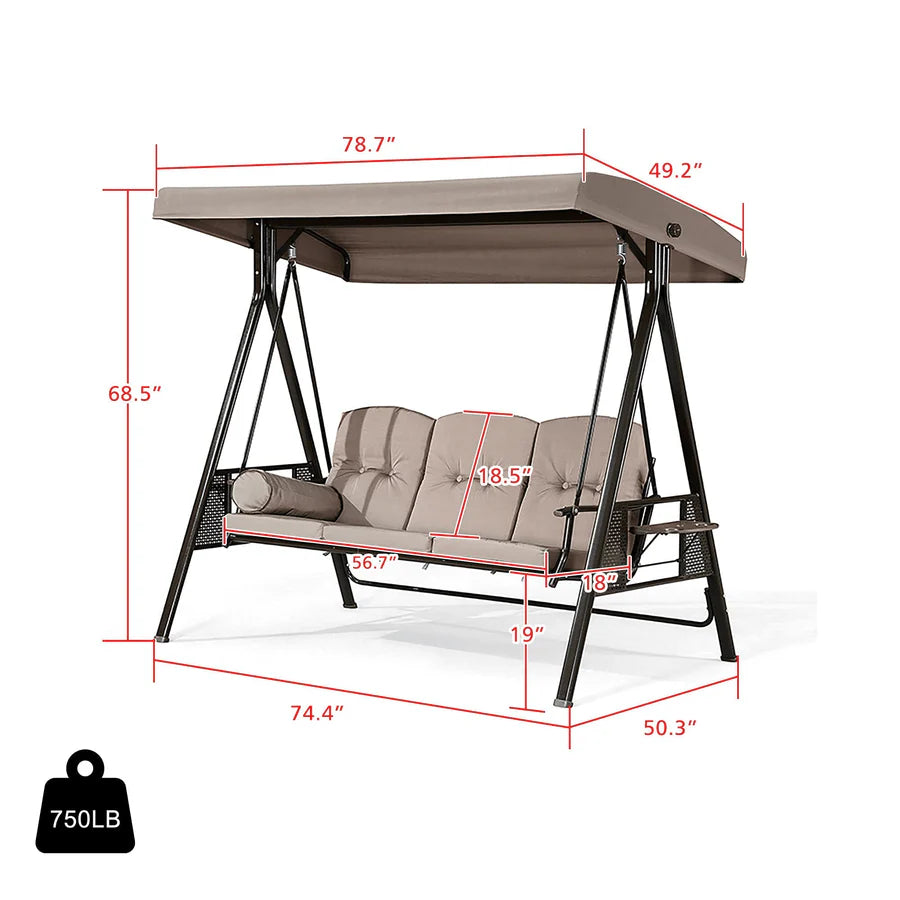 Patio Porch Swing with Weather Resistant Steel Frame, Adjustable Tilt Canopy