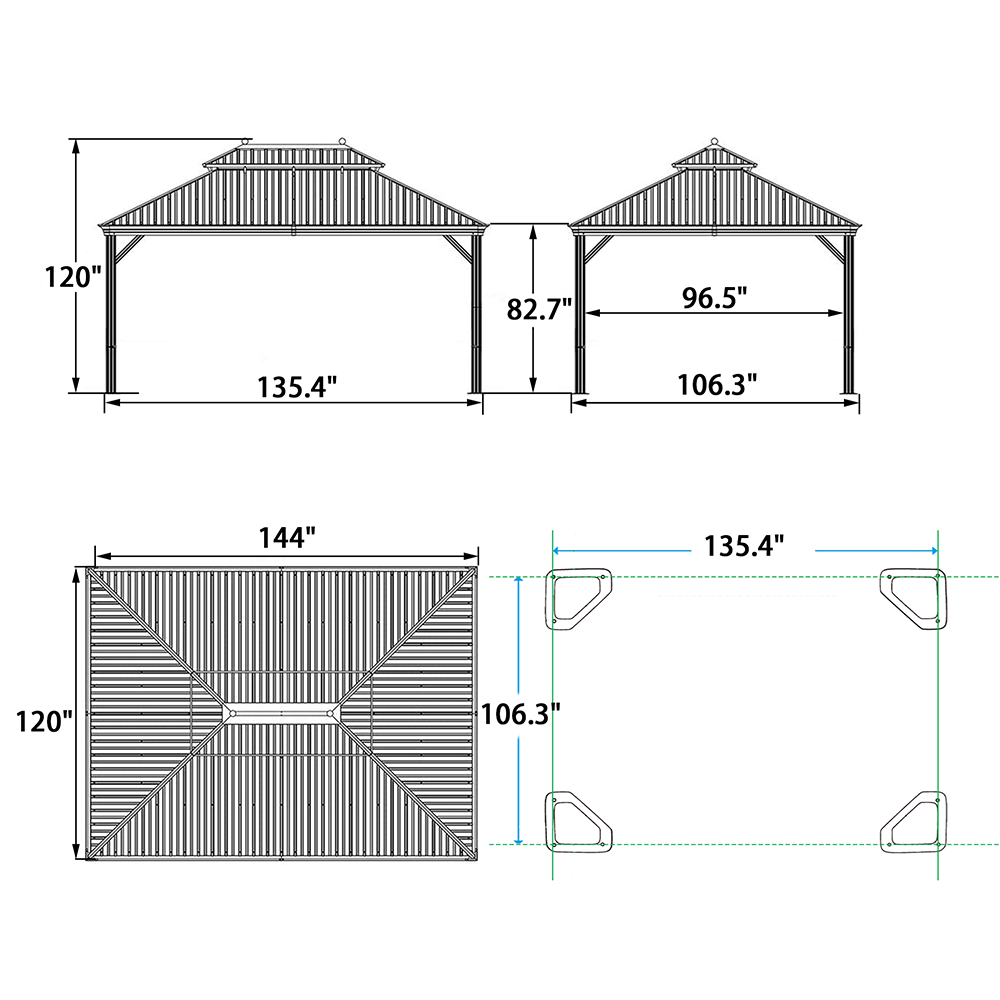 PURPLE LEAF Outdoor Hardtop Gazebo For Garden Bronze Double Roof Aluminum Frame Pavilion
