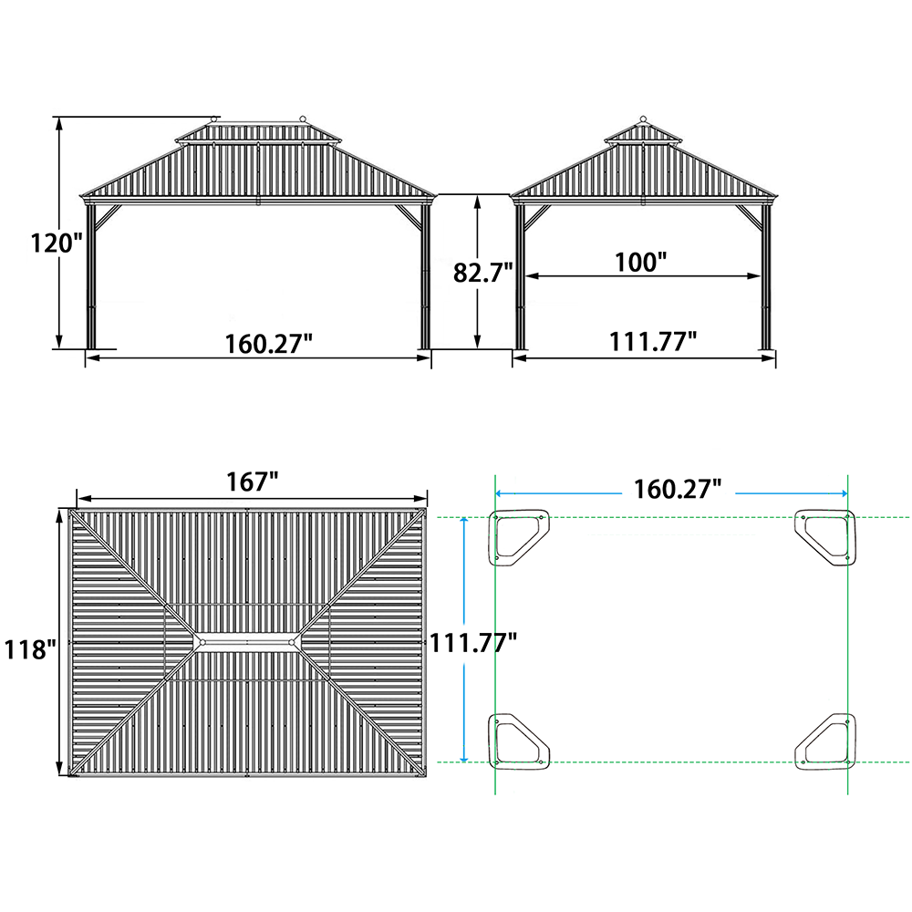 PURPLE LEAF Hardtop Gazebo For Patio Wood Grain Galvanized Steel Frame Awning With Netting