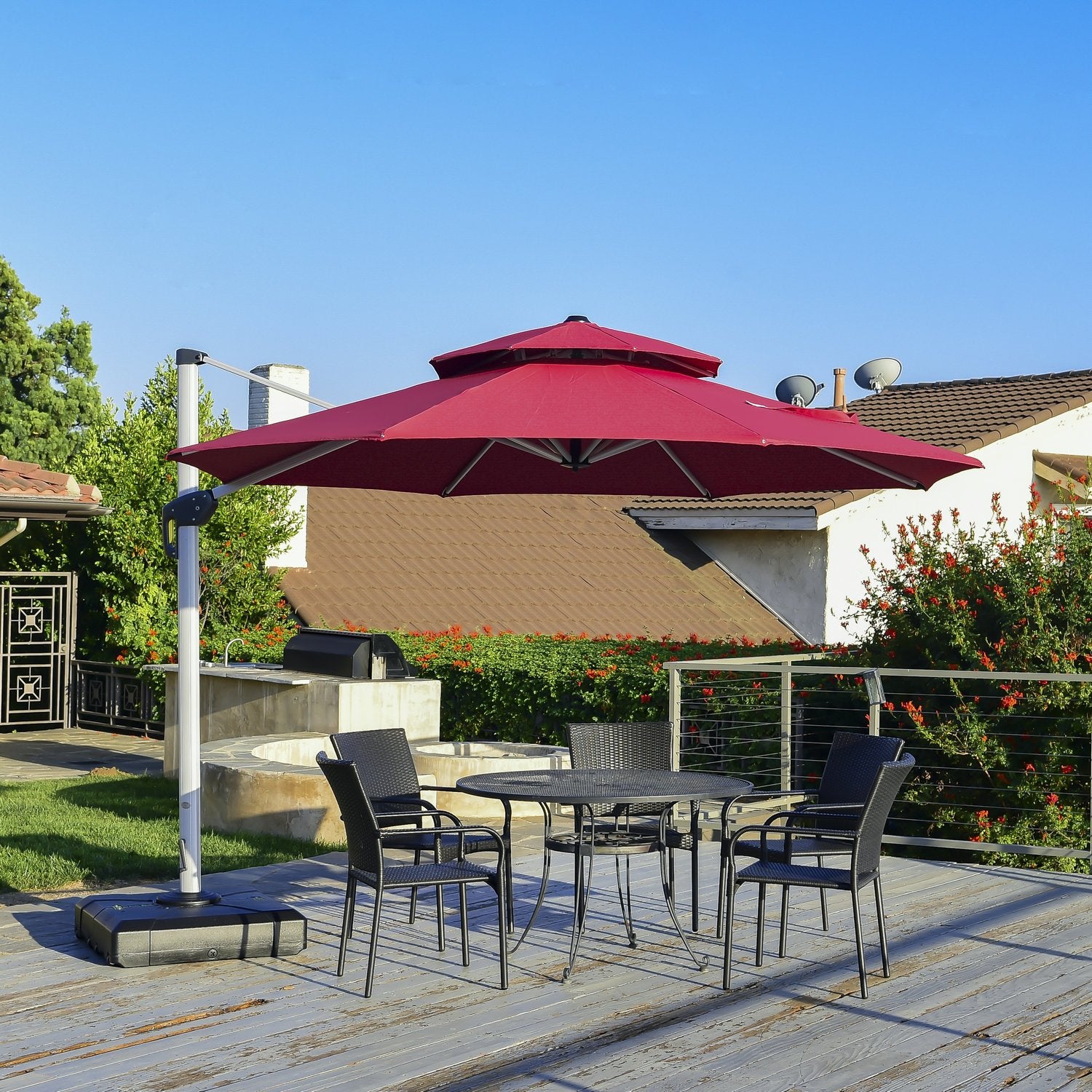 PURPLE LEAF Patio Umbrella Outdoor Round Umbrella Large Cantilever Umbrella Windproof Offset Umbrella Heavy Duty Sun Umbrella