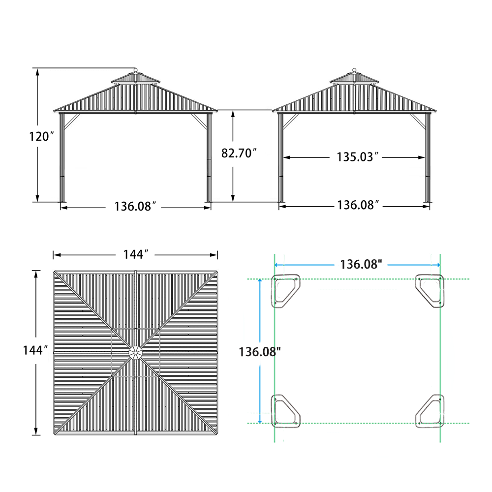 PURPLE LEAF Hardtop Gazebo For Patio Wood Grain Galvanized Steel Frame Awning With Netting