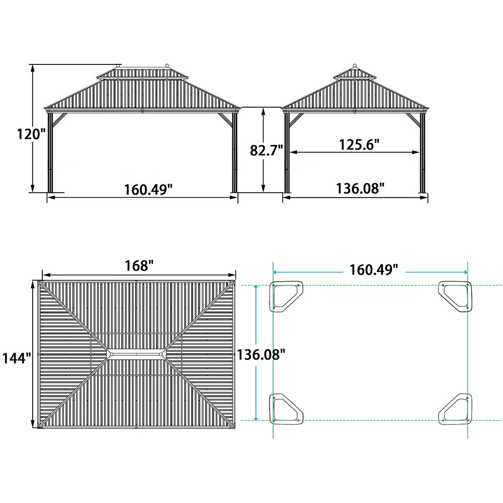 PURPLE LEAF Outdoor Hardtop Gazebo For Garden Bronze Double Roof Aluminum Frame Pavilion