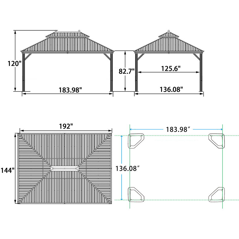 PURPLE LEAF Outdoor Hardtop Gazebo For Garden Bronze Double Roof Aluminum Frame Pavilion