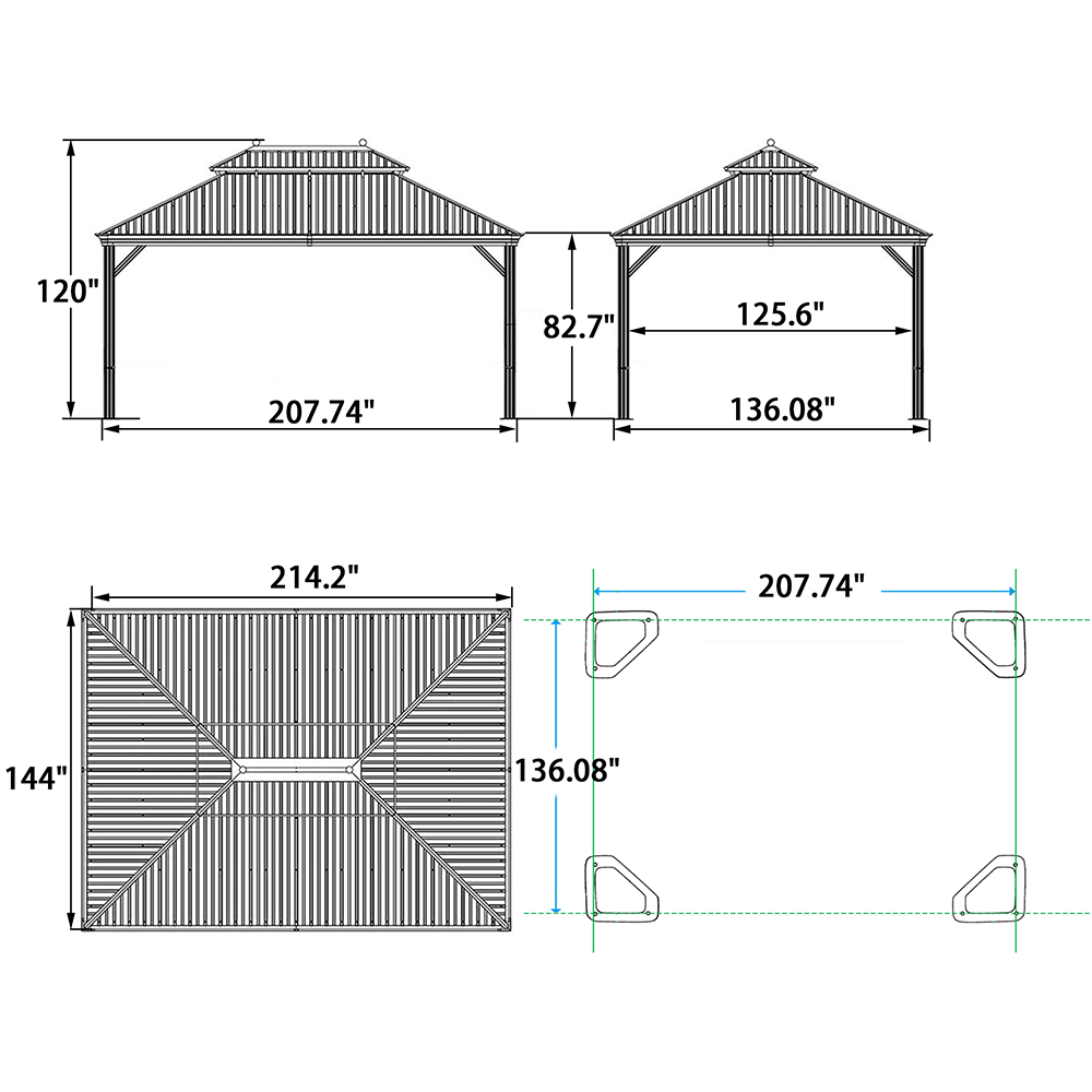 PURPLE LEAF Hardtop Gazebo For Patio Wood Grain Galvanized Steel Frame Awning With Netting