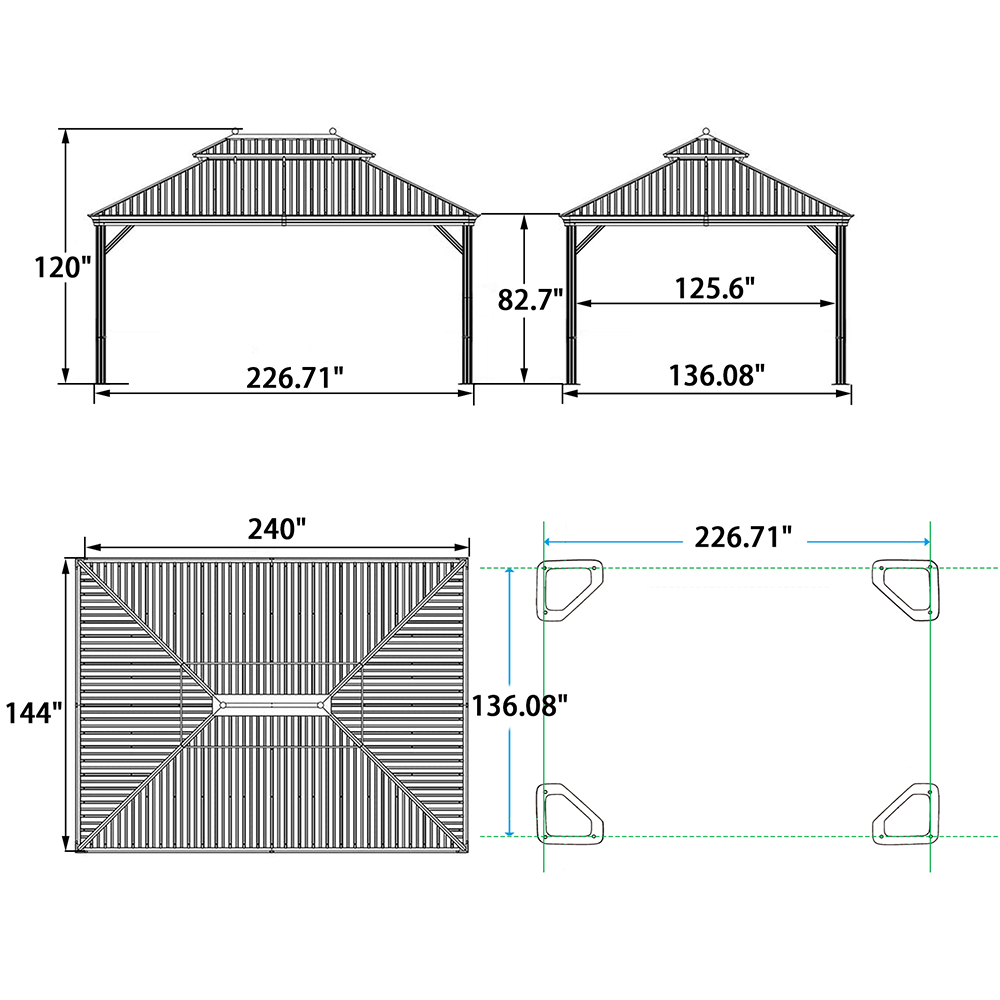 PURPLE LEAF Outdoor Hardtop Gazebo For Garden Bronze Double Roof Aluminum Frame Pavilion
