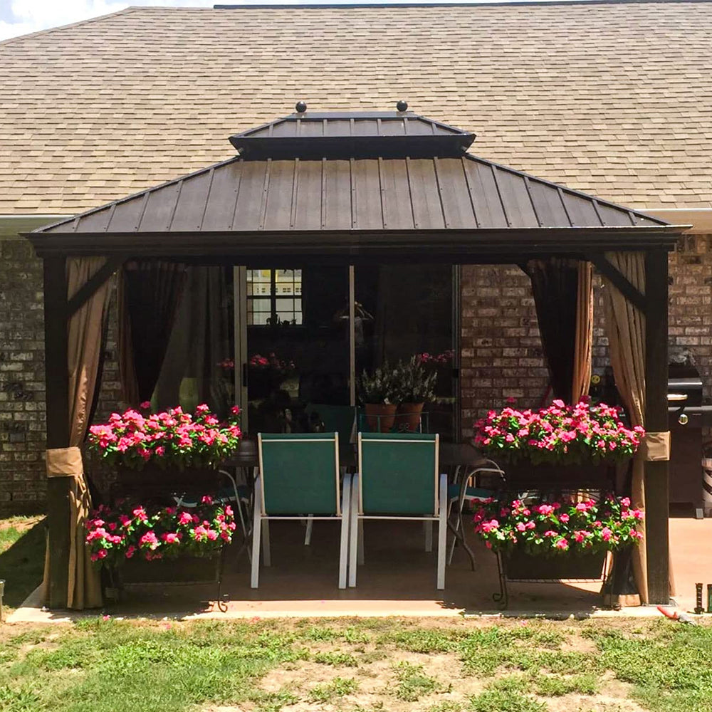 PURPLE LEAF Outdoor Hardtop Gazebo For Garden Bronze Double Roof Aluminum Frame Pavilion