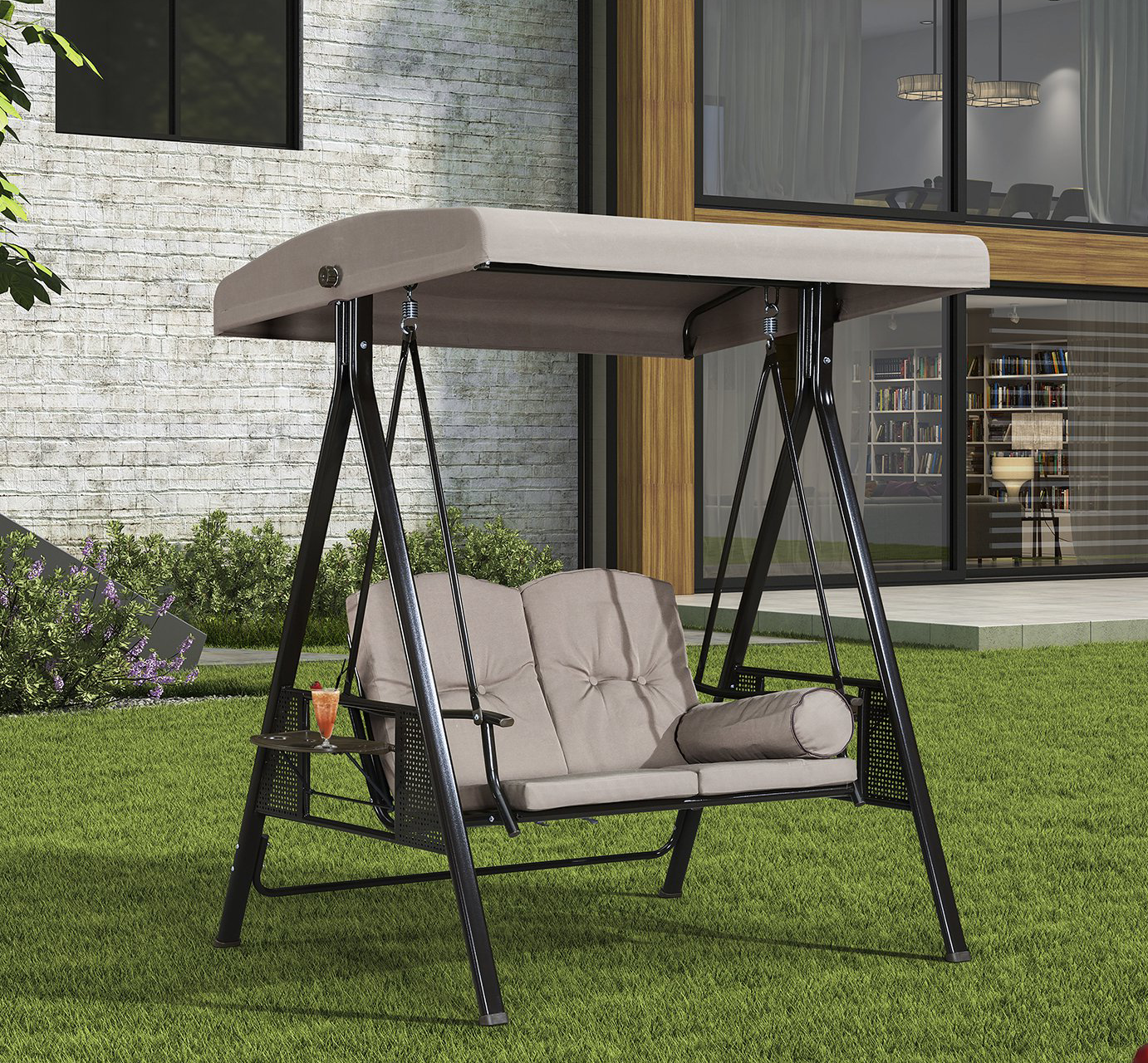 Patio Porch Swing with Weather Resistant Steel Frame, Adjustable Tilt Canopy