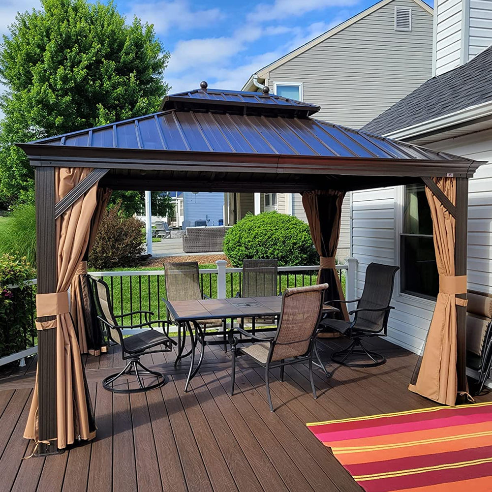 PURPLE LEAF Outdoor Hardtop Gazebo For Garden Bronze Double Roof Aluminum Frame Pavilion