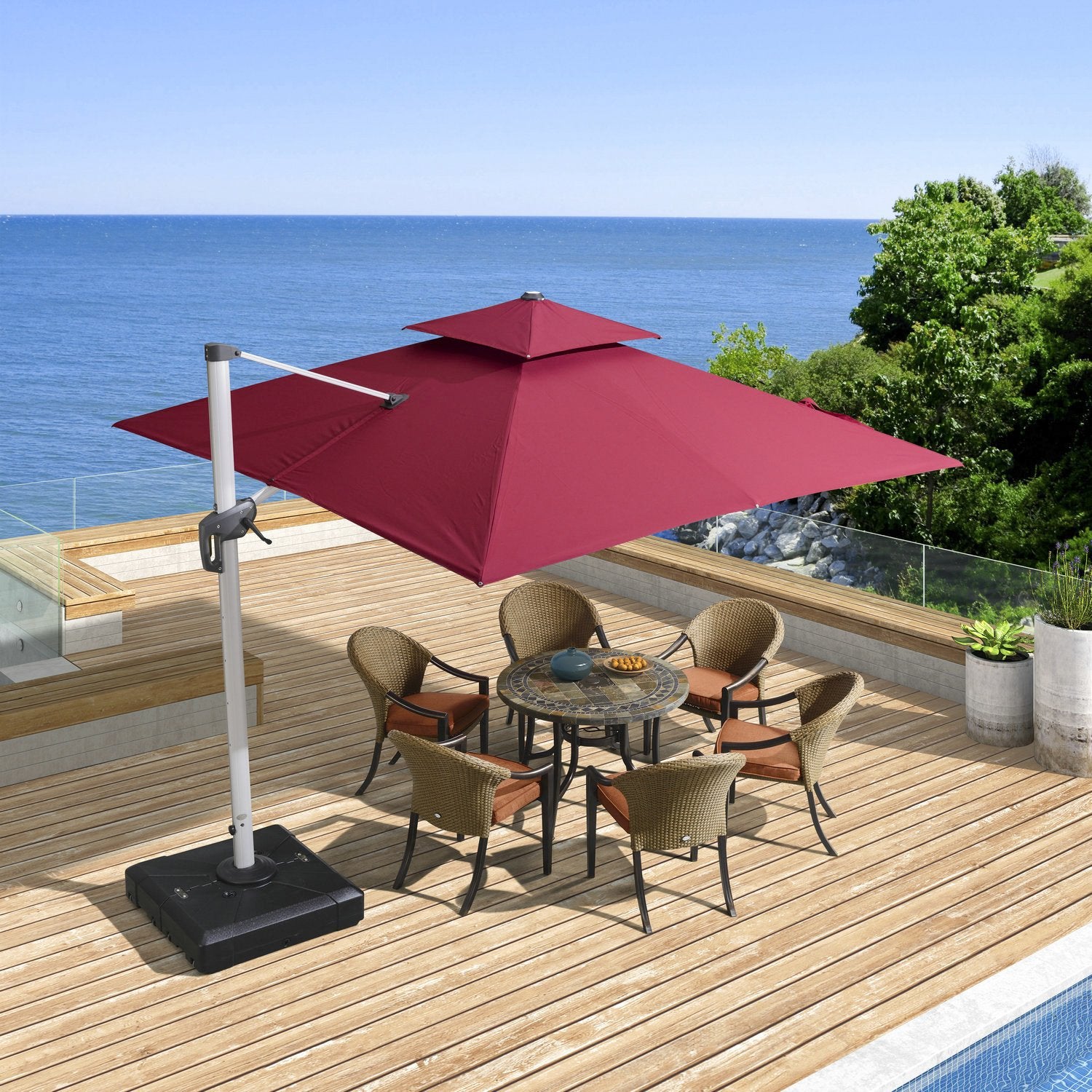 PURPLE LEAF Patio Umbrella Outdoor Square Umbrella Large Cantilever Umbrella Windproof Offset Umbrella Heavy Duty Sun Umbrella