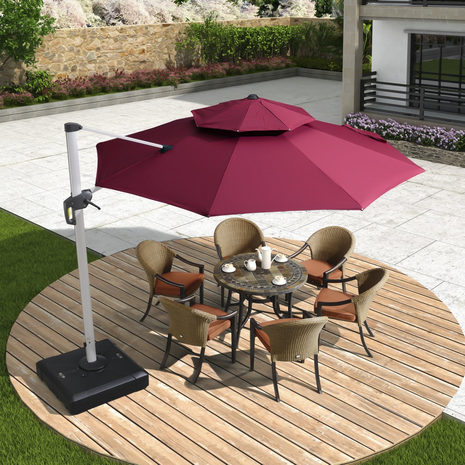 PURPLE LEAF Patio Umbrella Outdoor Round Umbrella Large Cantilever Umbrella Windproof Offset Umbrella Heavy Duty Sun Umbrella