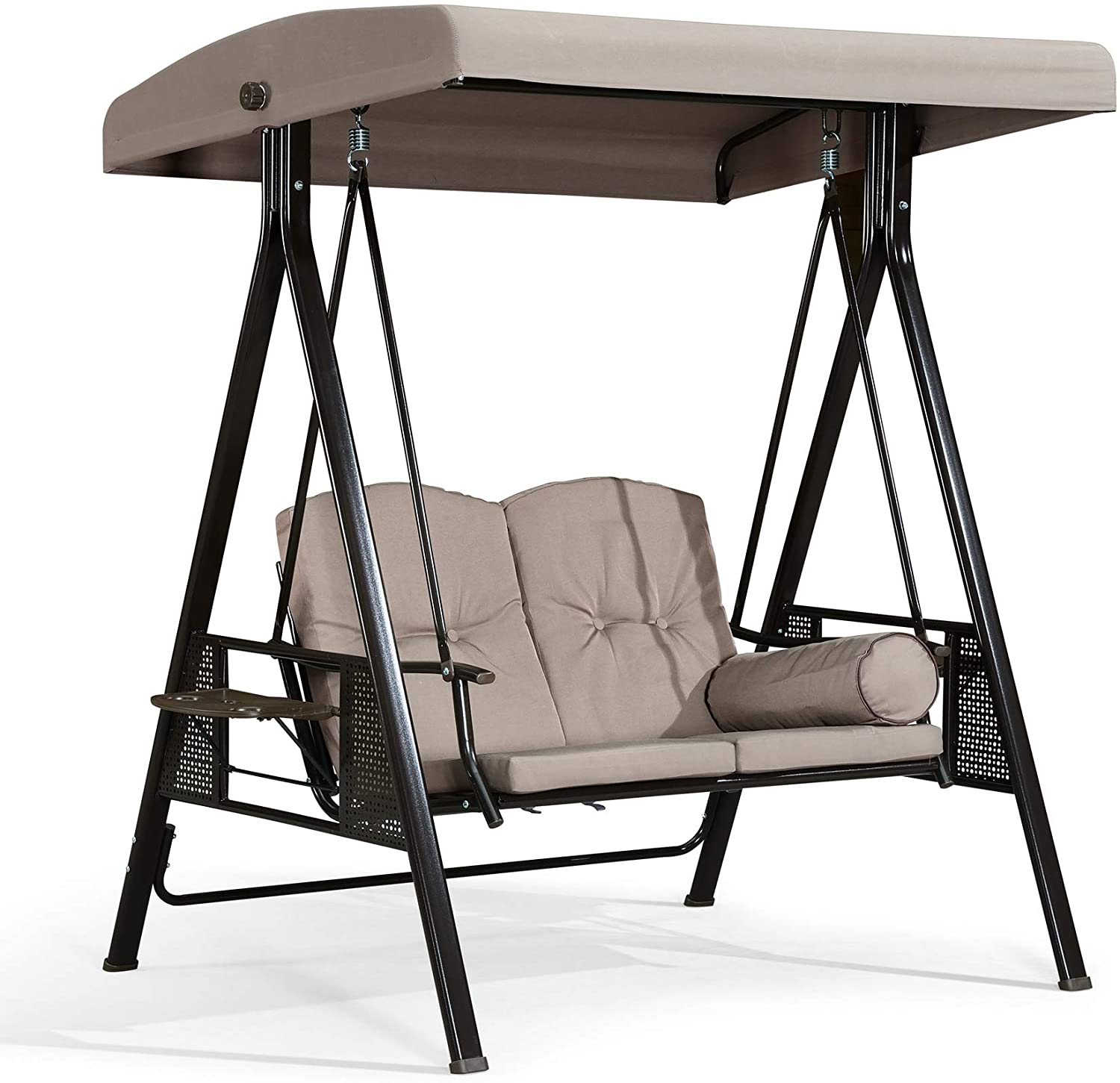 Patio Porch Swing with Weather Resistant Steel Frame, Adjustable Tilt Canopy