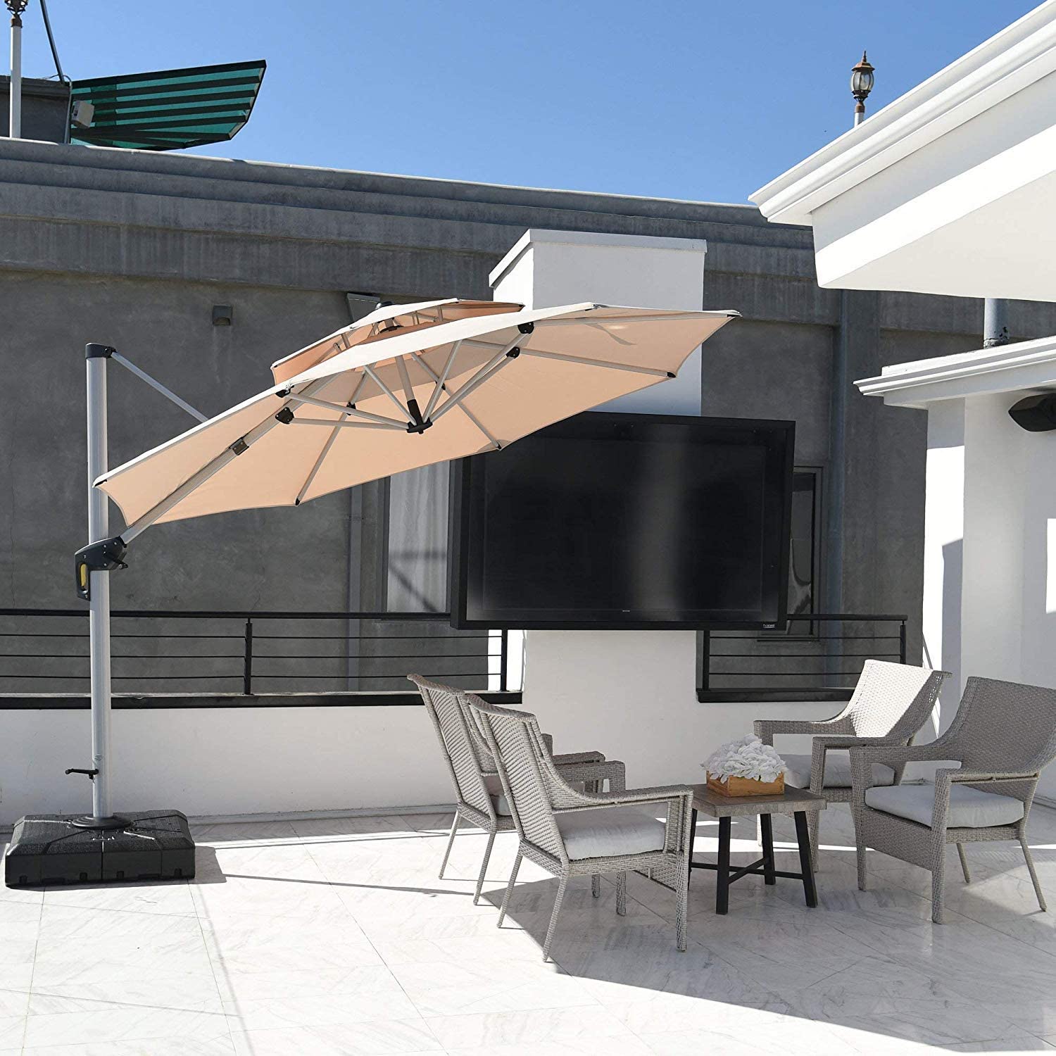 PURPLE LEAF Patio Umbrella Outdoor Round Umbrella Large Cantilever Umbrella Windproof Offset Umbrella Heavy Duty Sun Umbrella