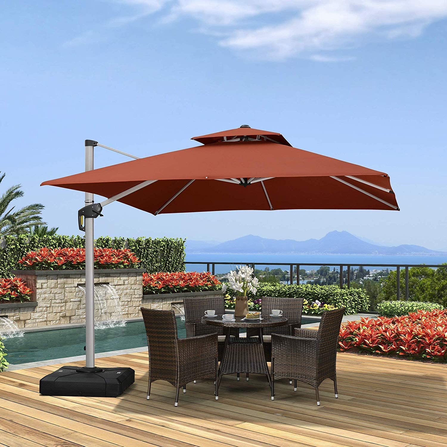 PURPLE LEAF Patio Umbrella Outdoor Square Umbrella Large Cantilever Umbrella Windproof Offset Umbrella Heavy Duty Sun Umbrella