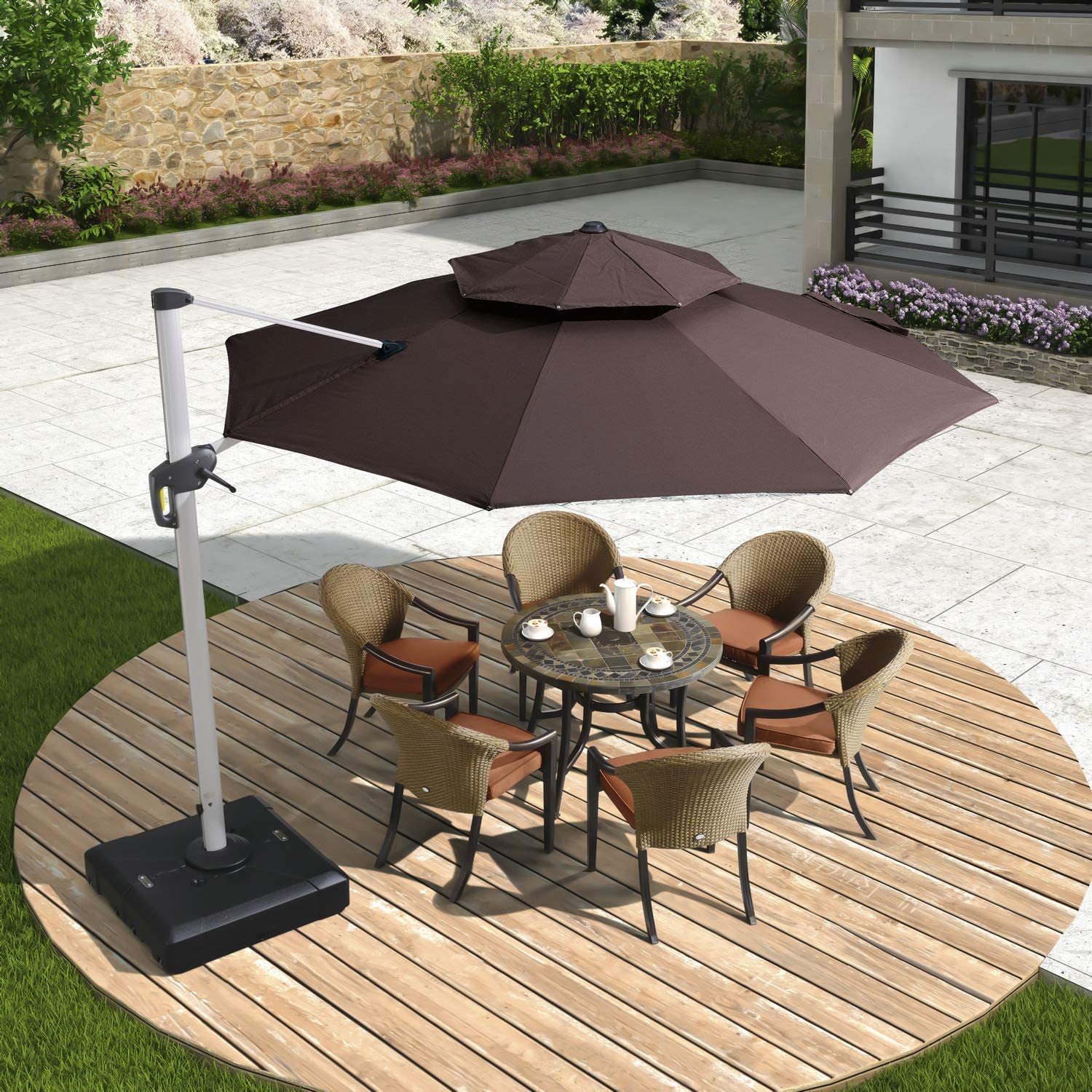 PURPLE LEAF Patio Umbrella Outdoor Round Umbrella Large Cantilever Umbrella Windproof Offset Umbrella Heavy Duty Sun Umbrella