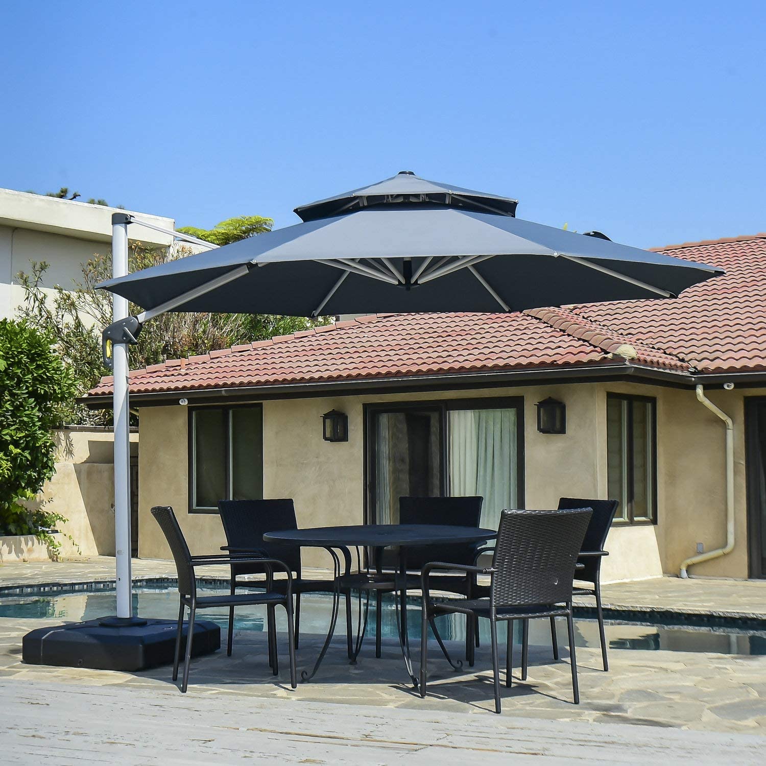 PURPLE LEAF Patio Umbrella Outdoor Round Umbrella Large Cantilever Umbrella Windproof Offset Umbrella Heavy Duty Sun Umbrella