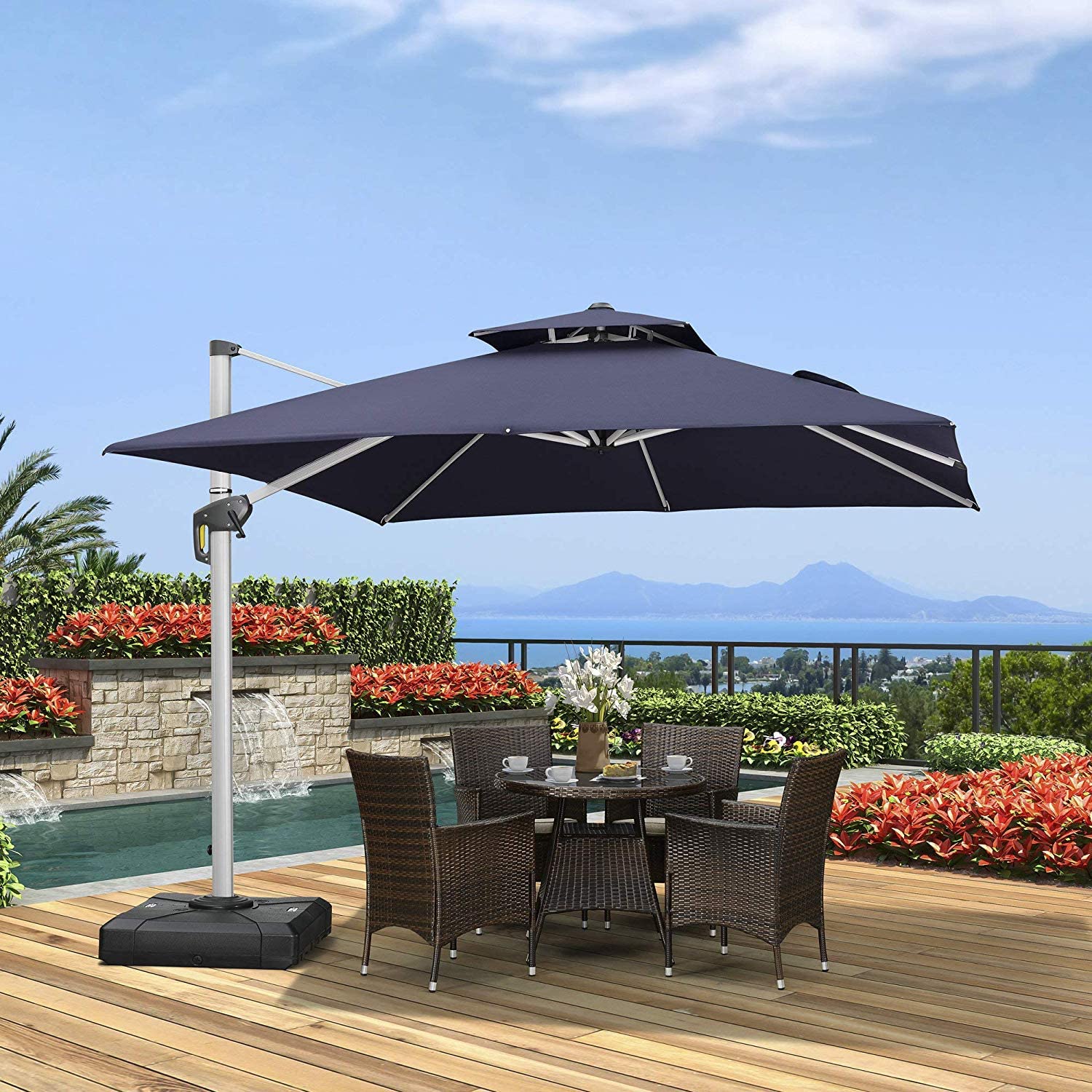 PURPLE LEAF Patio Umbrella Outdoor Square Umbrella Large Cantilever Umbrella Windproof Offset Umbrella Heavy Duty Sun Umbrella