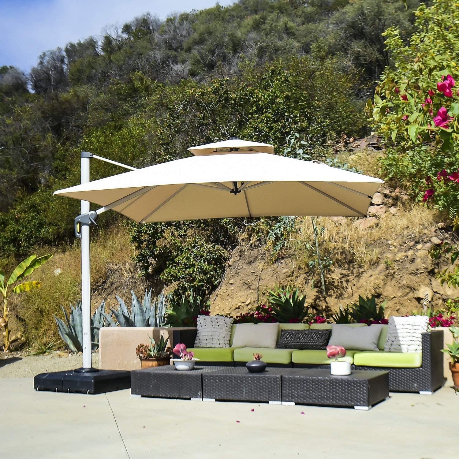 PURPLE LEAF Patio Umbrella Outdoor Square Umbrella Large Cantilever Umbrella Windproof Offset Umbrella Heavy Duty Sun Umbrella