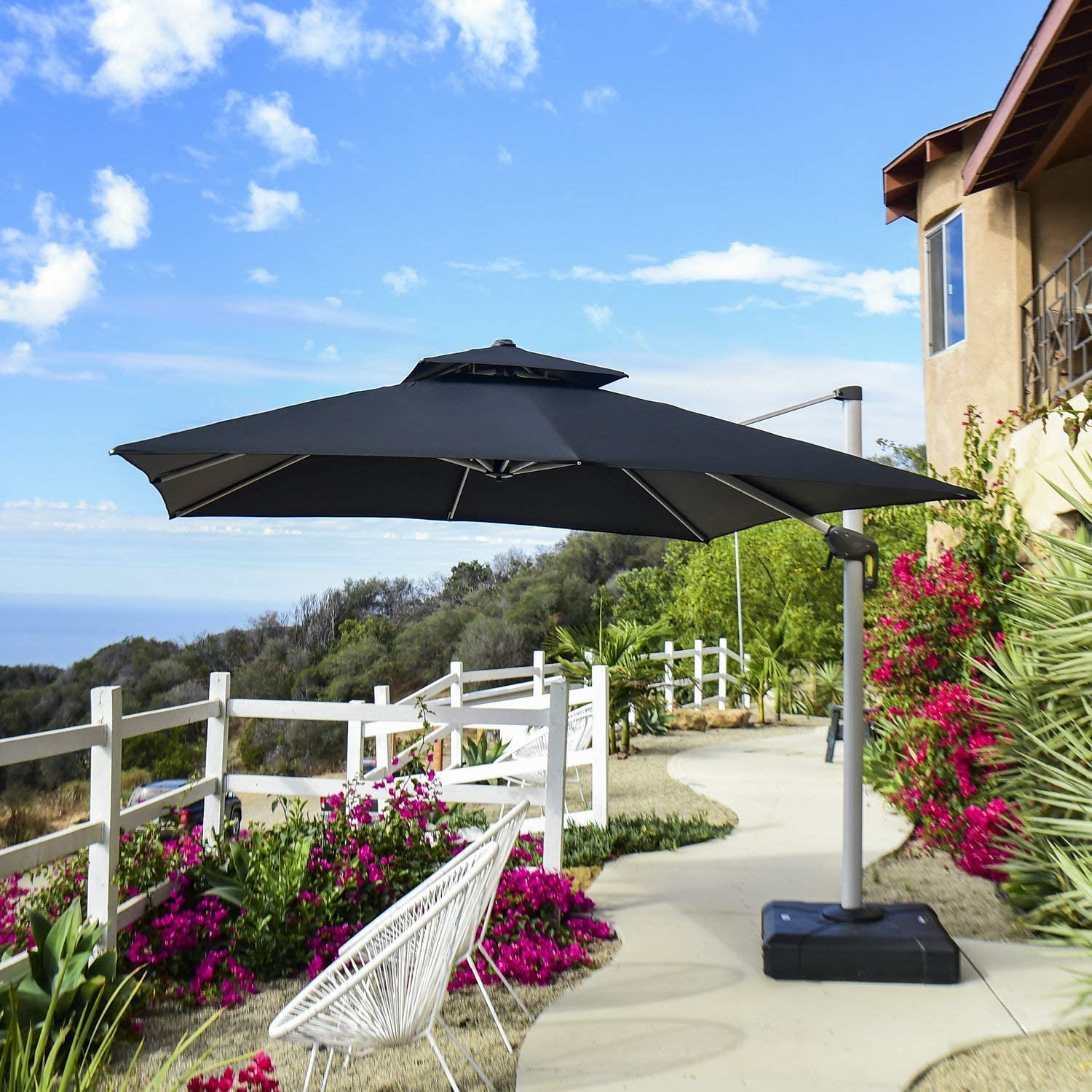 PURPLE LEAF Patio Umbrella Outdoor Square Umbrella Large Cantilever Umbrella Windproof Offset Umbrella Heavy Duty Sun Umbrella