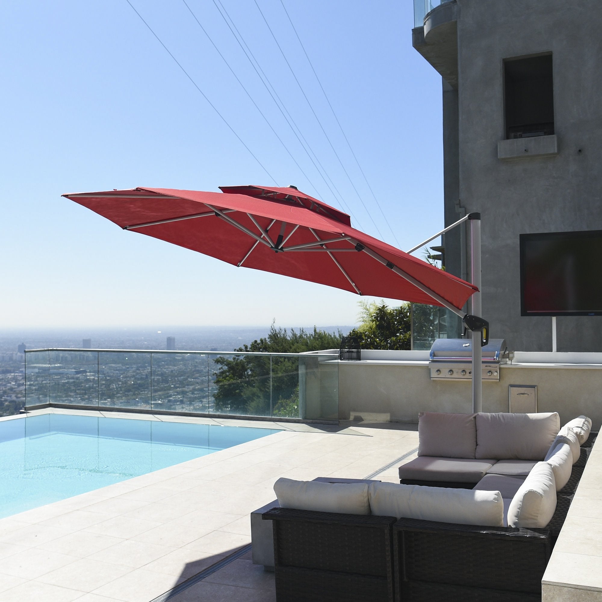 PURPLE LEAF Patio Umbrella Outdoor Round Umbrella Large Cantilever Umbrella Windproof Offset Umbrella Heavy Duty Sun Umbrella