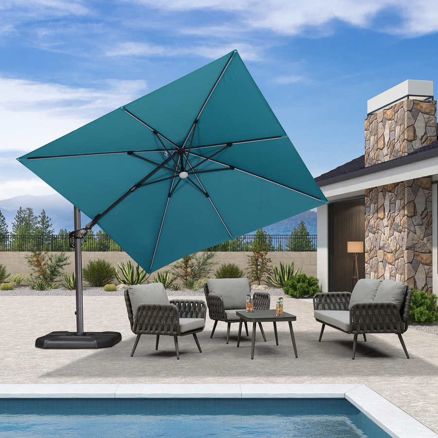 PURPLE LEAF 10'×10' Patio Umbrella Outdoor Cantilever Solar Powered LED Square Umbrella Aluminum Offset Umbrella